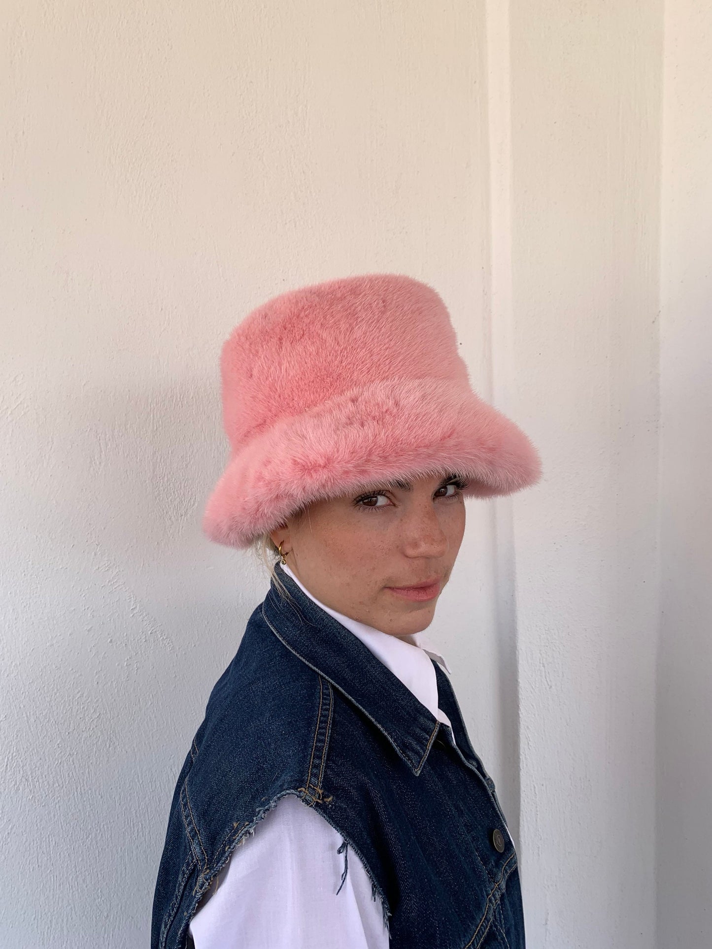 Pink Mink Fur Bucket Hat: Handmade Padded Winter Warmer