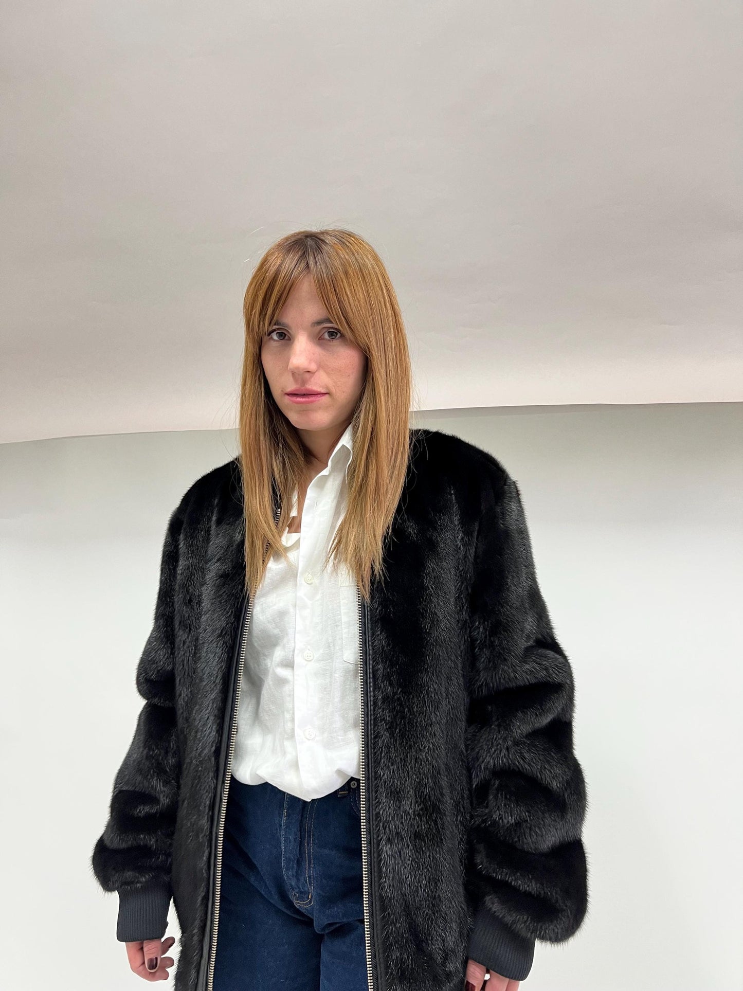 Real Mink Fur Bomber Jacket: Velvet Black, Elastic Hem