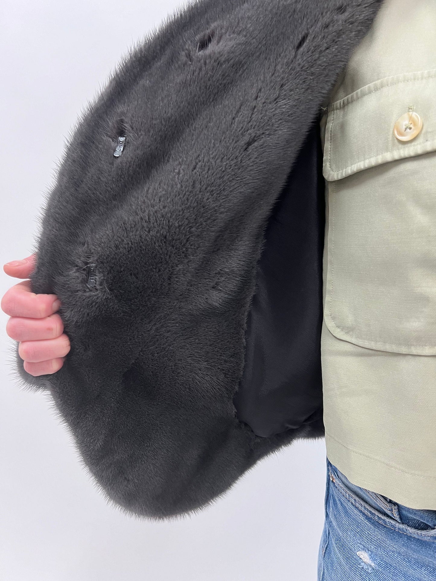Graphite Mink Fur Bolero Jacket - Collarless Gray Luxury Fur
