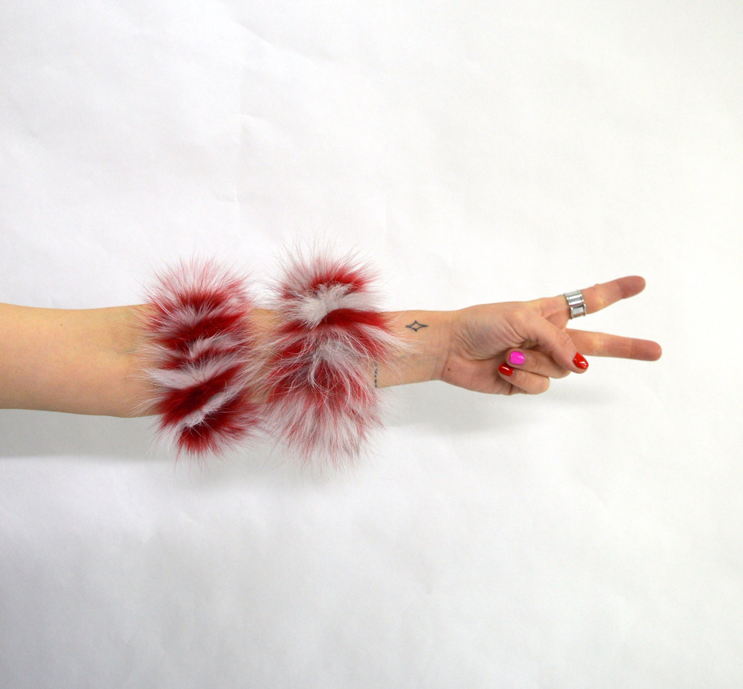 Two-Tone Fox Fur Scrunchie: Pastel Pink & White Fur Cuff