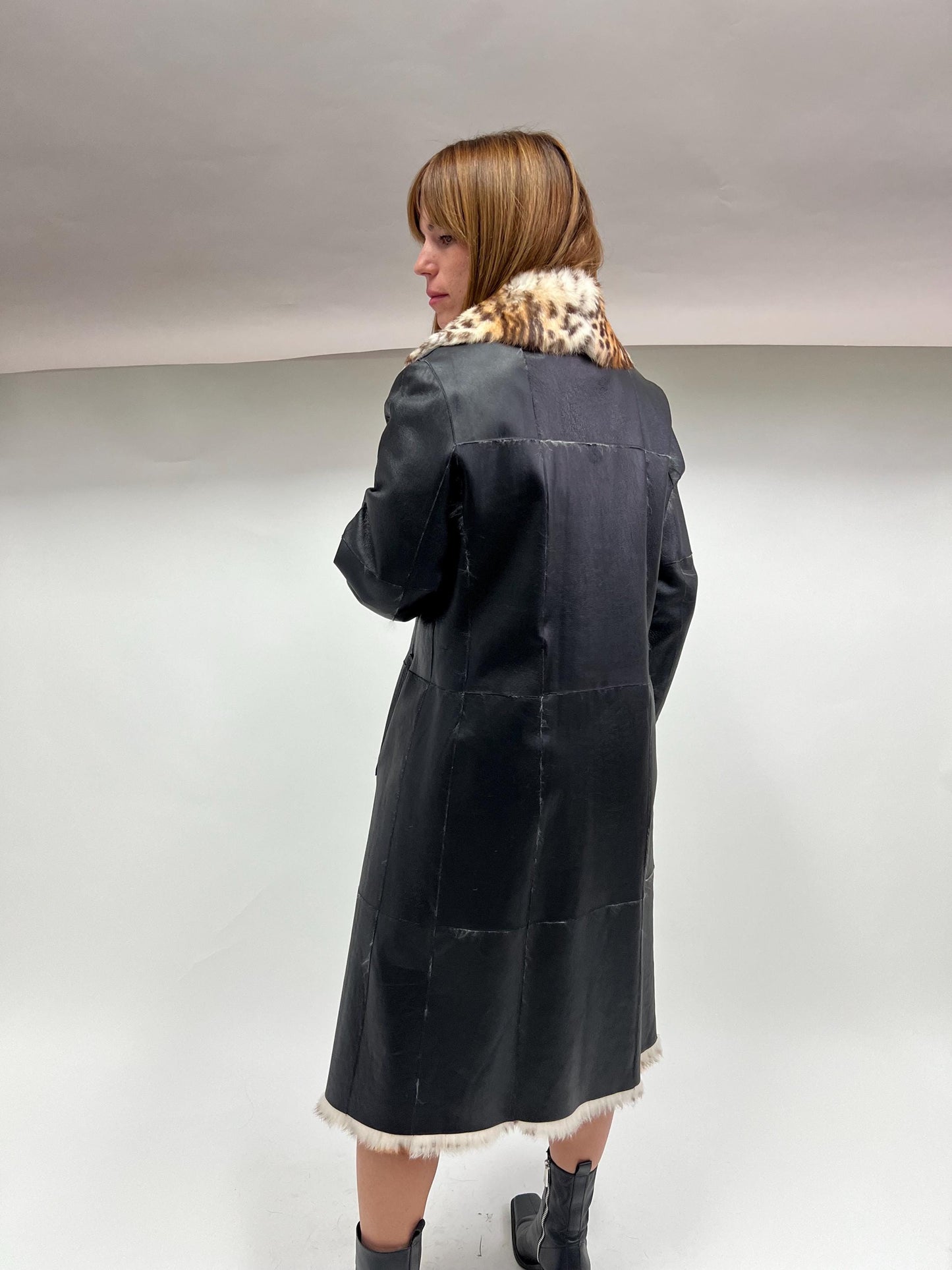 Reversible Rabbit Fur Coat: Brown Leopard Print Jacket