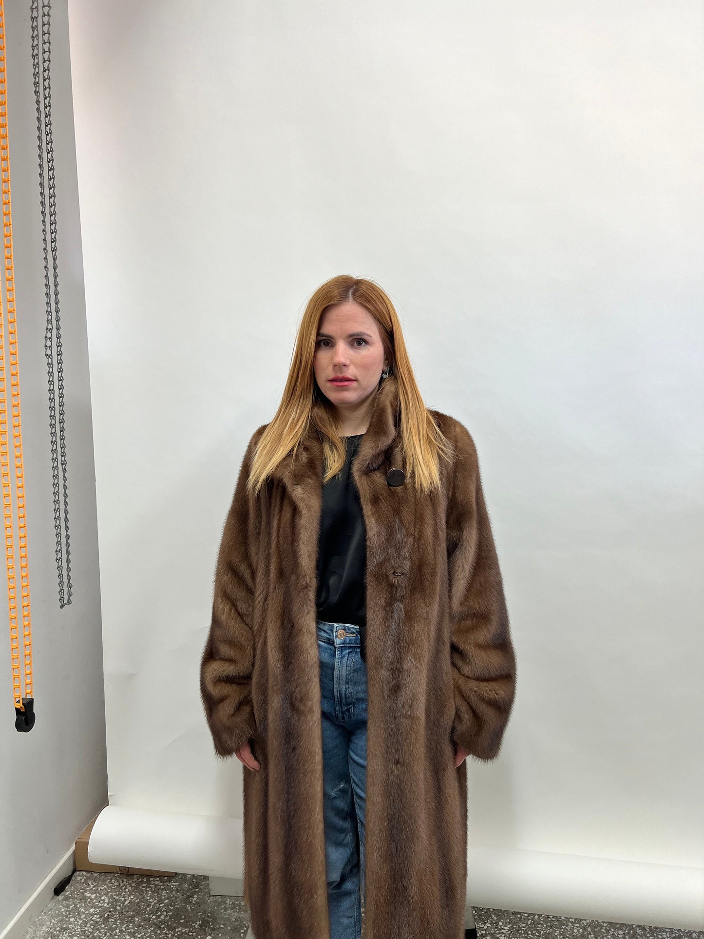 Handmade Demi Buff Mink Fur Coat: Long Collared Stroller, Medium/XLarge