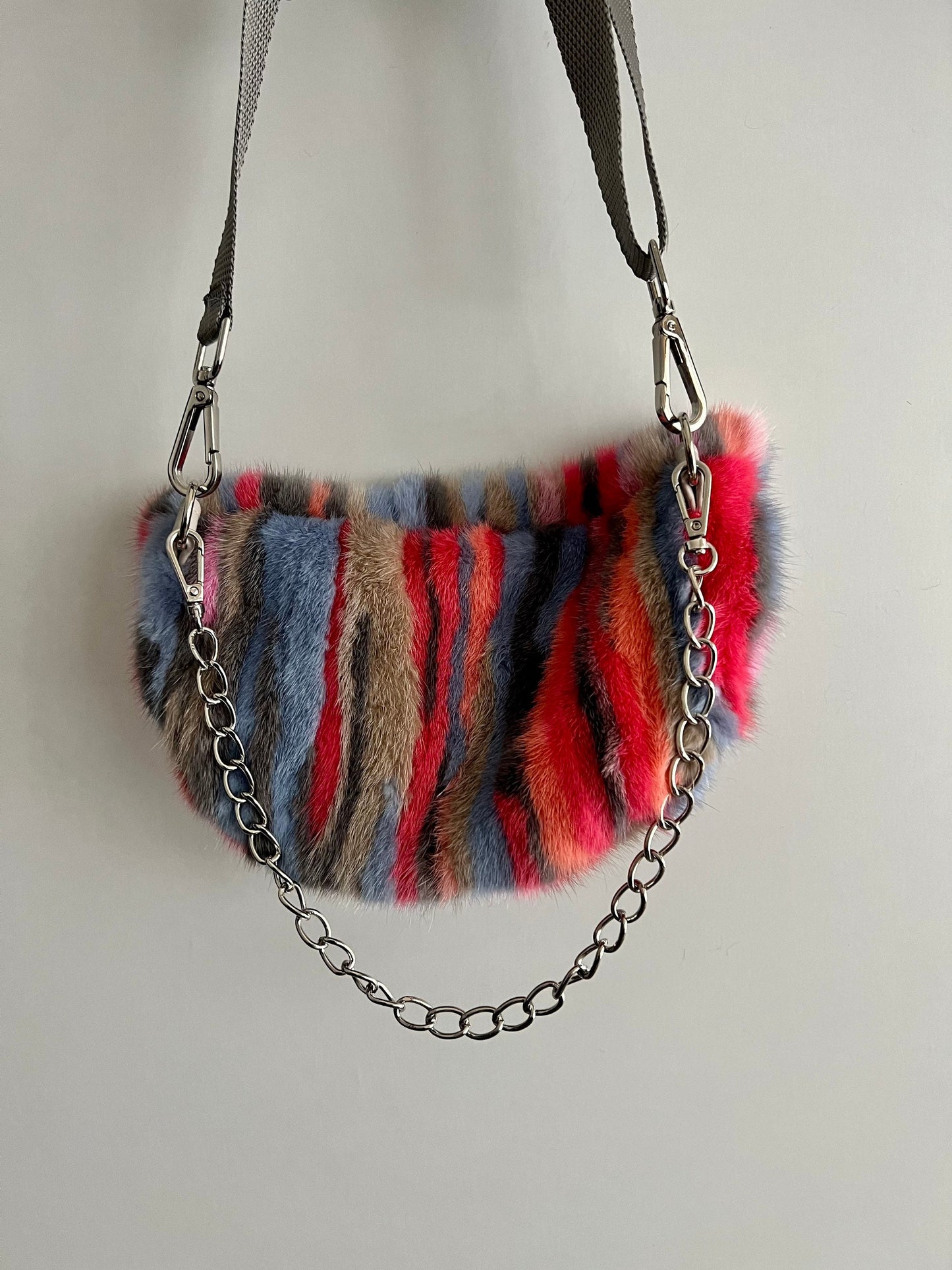 Multicolor Mink Fur Bumbag with Chain: Luxury Fanny Pack