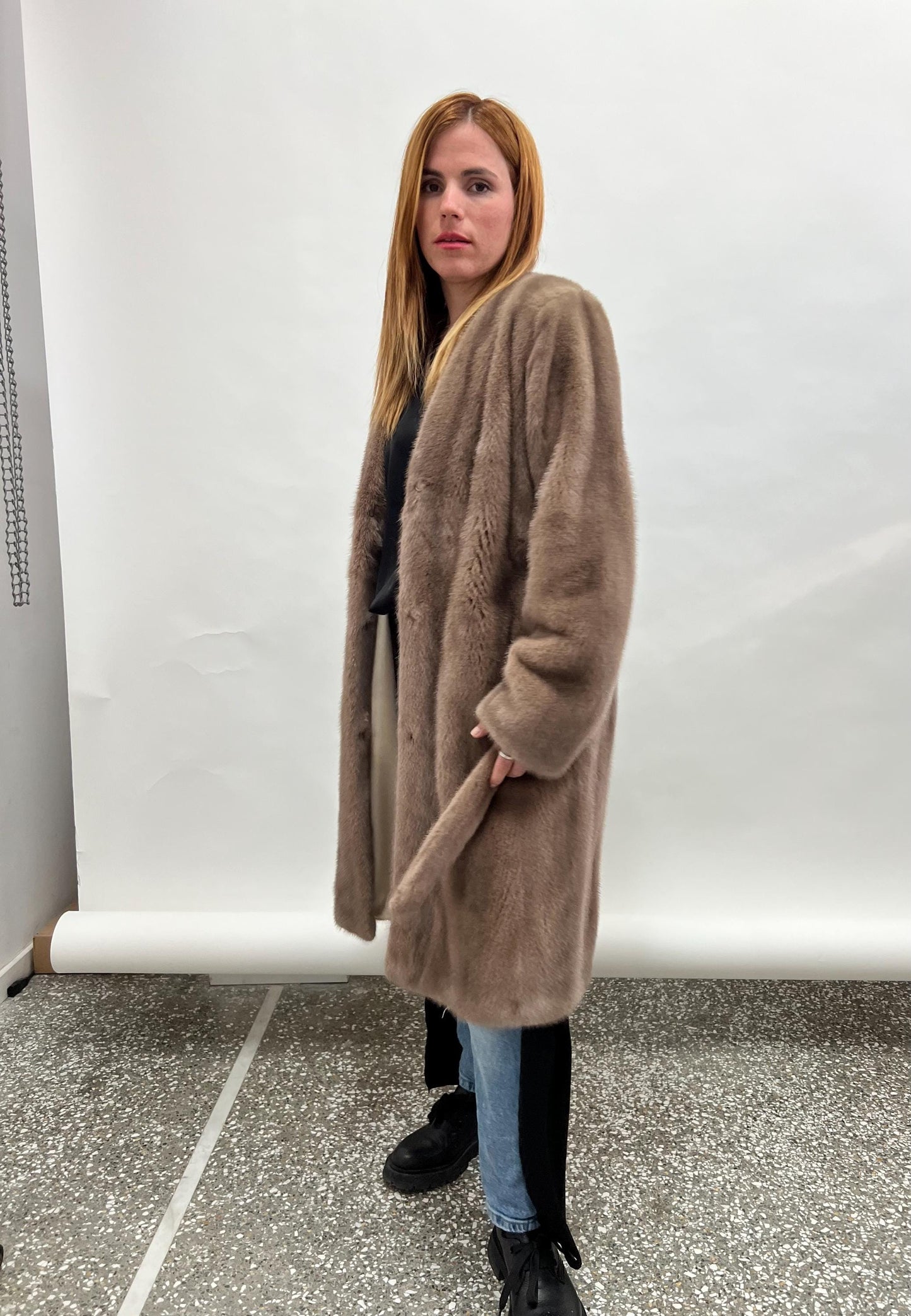 Cappuccino Mink Fur Coat: Saga Pelts, Belted Stroller
