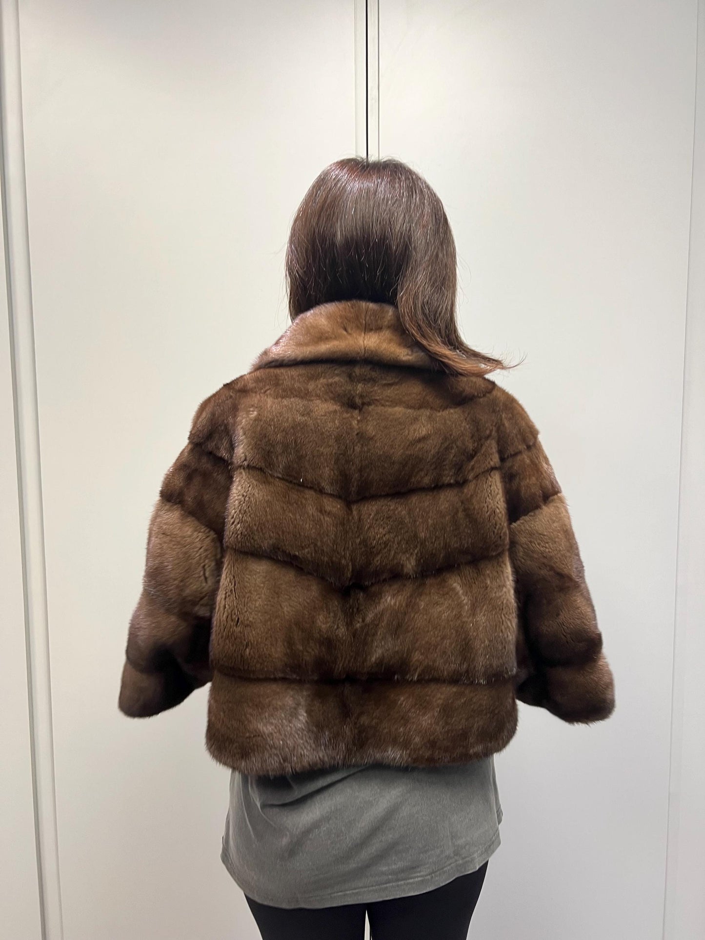 Brown cape Mink Fur Jacket: Handmade Saga Mink Coat