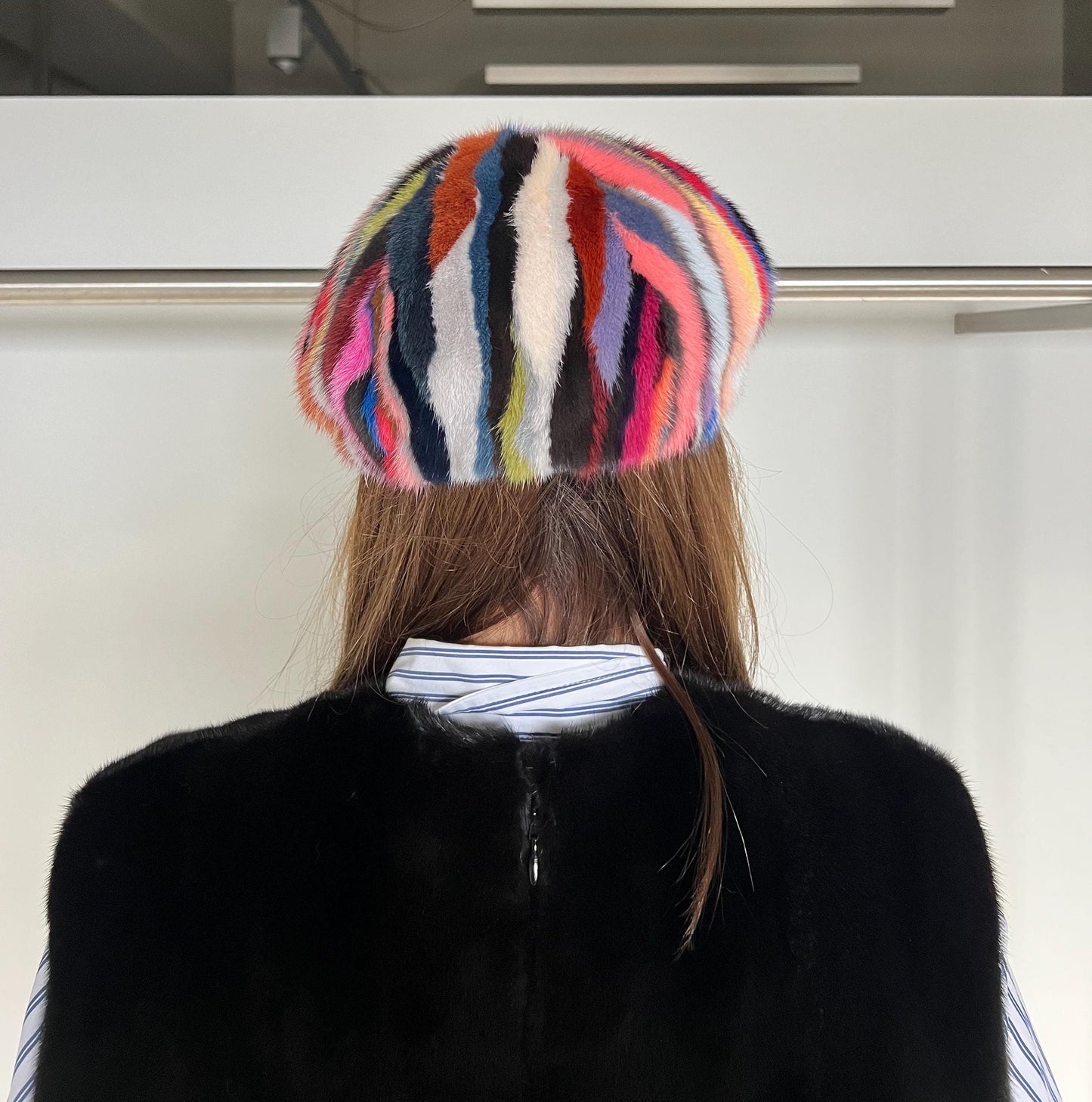 Handmade Multicolored Mink Fur Beret: Stylish Winter Hat