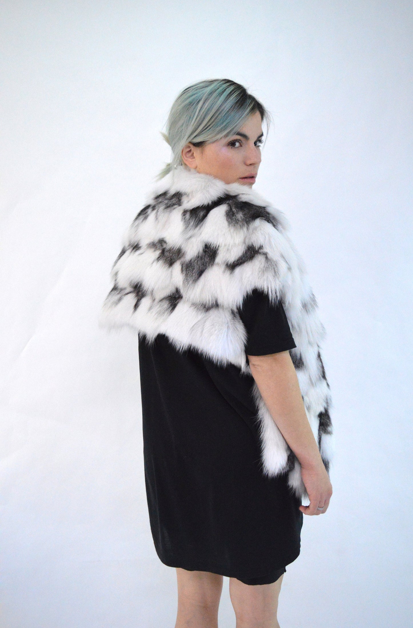 White Fox Fur Stole: Bridal Bolero Shawl, Size Small