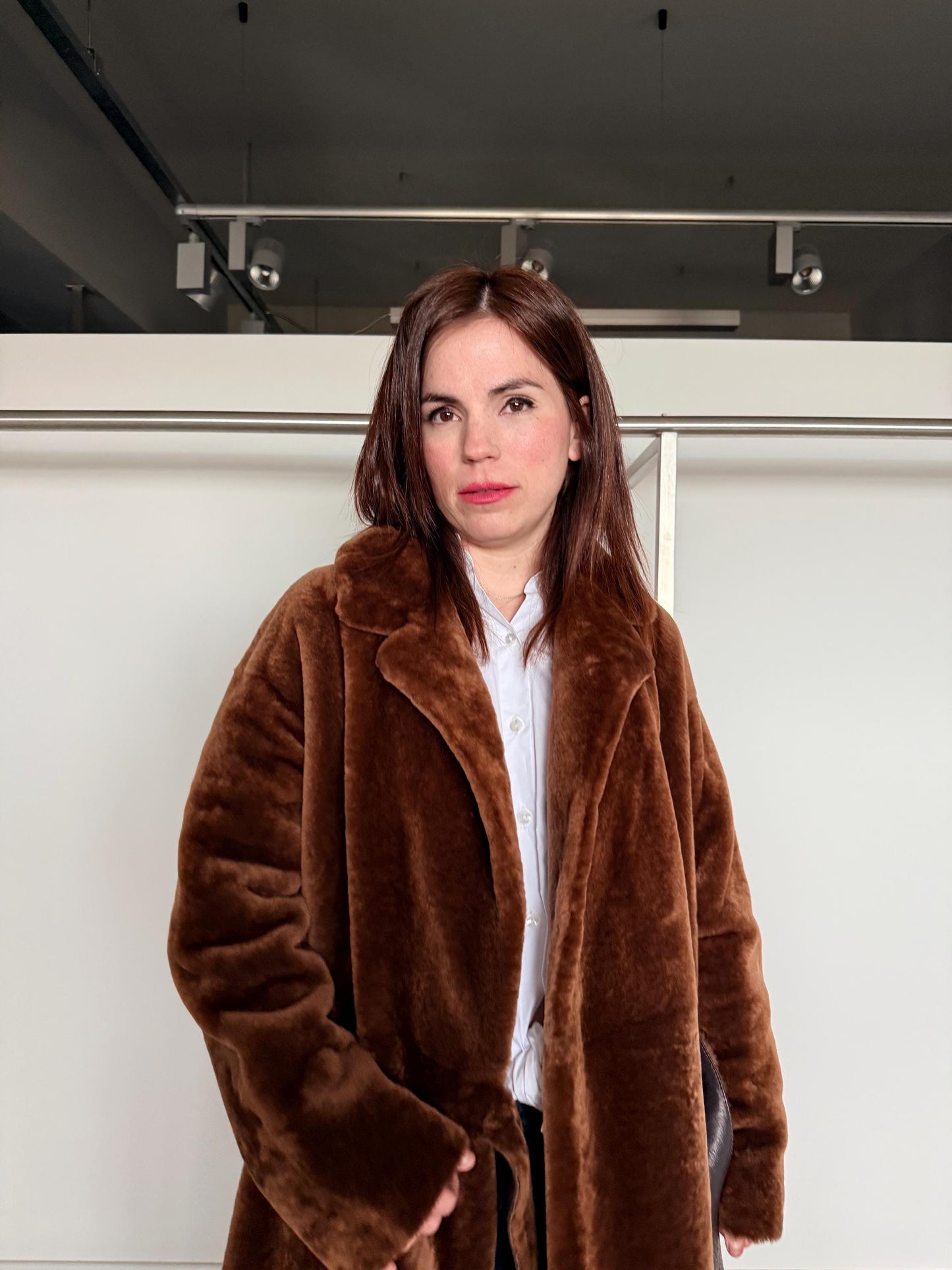 Reversible Merino Shearling Leather Coat: Bronze Sheepskin Stroller Tie Belt