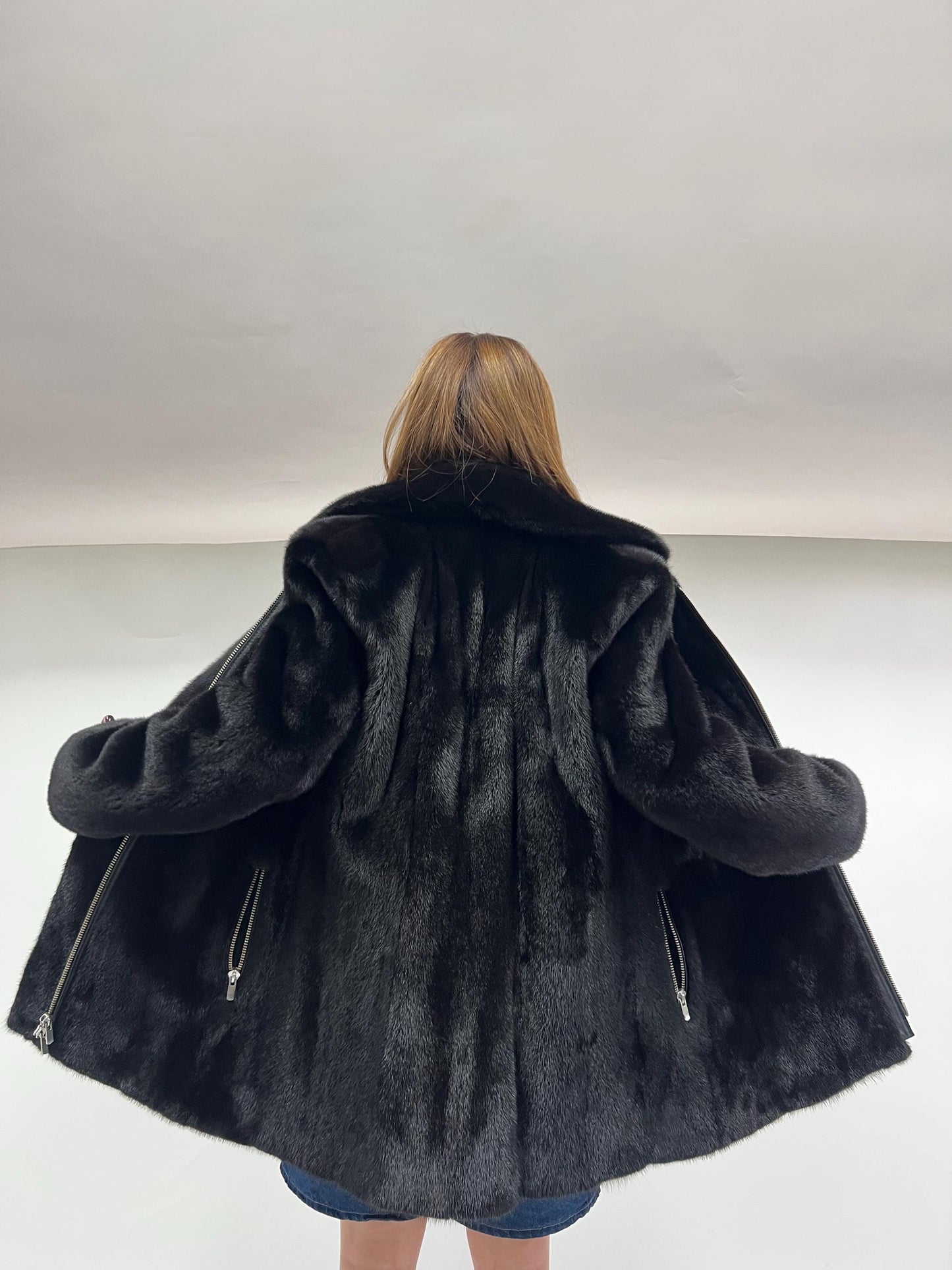 Black Mink Fur Biker Jacket: Silver Hardware, Luxury Women's Coat
