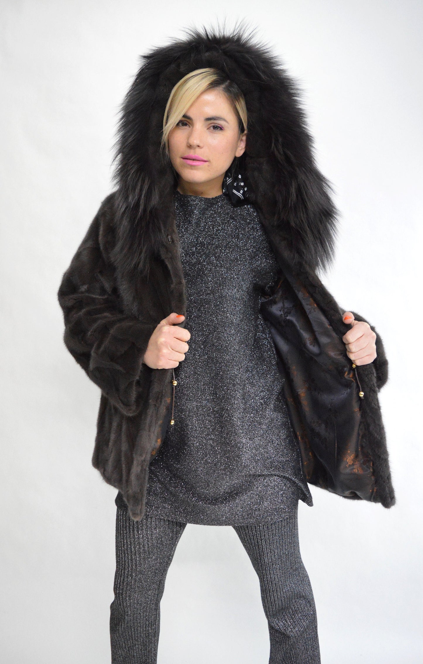 Hooded Mink Fur Coat: Genuine Fox Trim, Luxury Winter Jacket