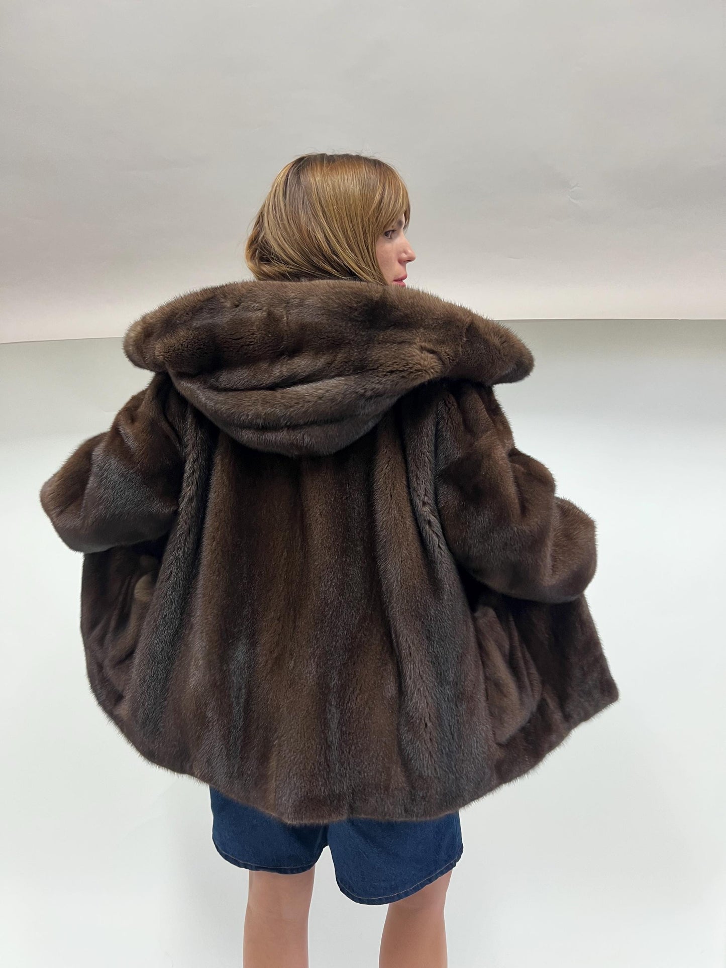 Real Brown Mink Hooded Jacket - Saga Demi Buff Fur