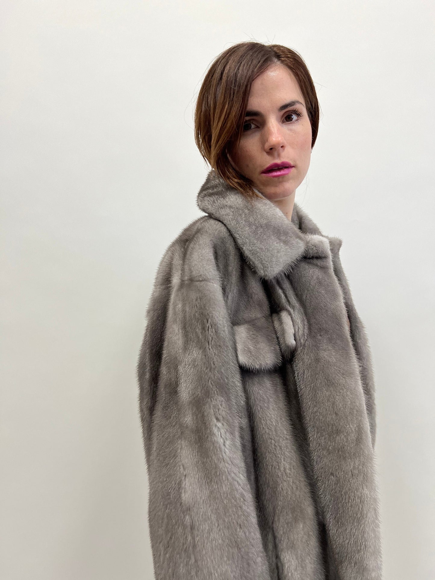 Blue Iris Mink Fur Over-Shirt Coat: Boxy Style, Pockets
