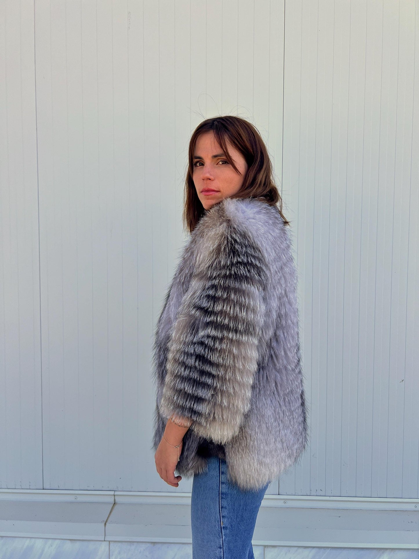 Handmade Grey Fox Fur Jacket: Lightweight, Everyday Fluffy Coat