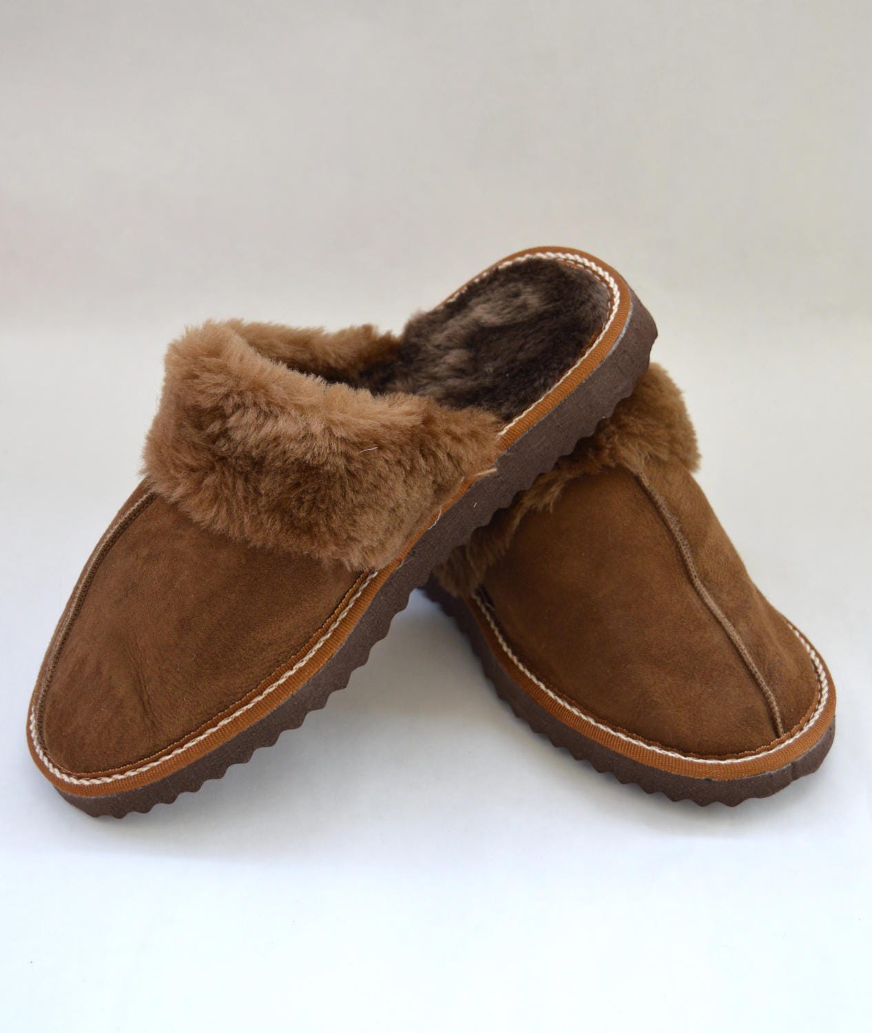 Brown Shearling Slippers: Genuine Sheepskin Fur Shoes