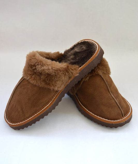 Brown Shearling Slippers: Genuine Sheepskin Fur Shoes