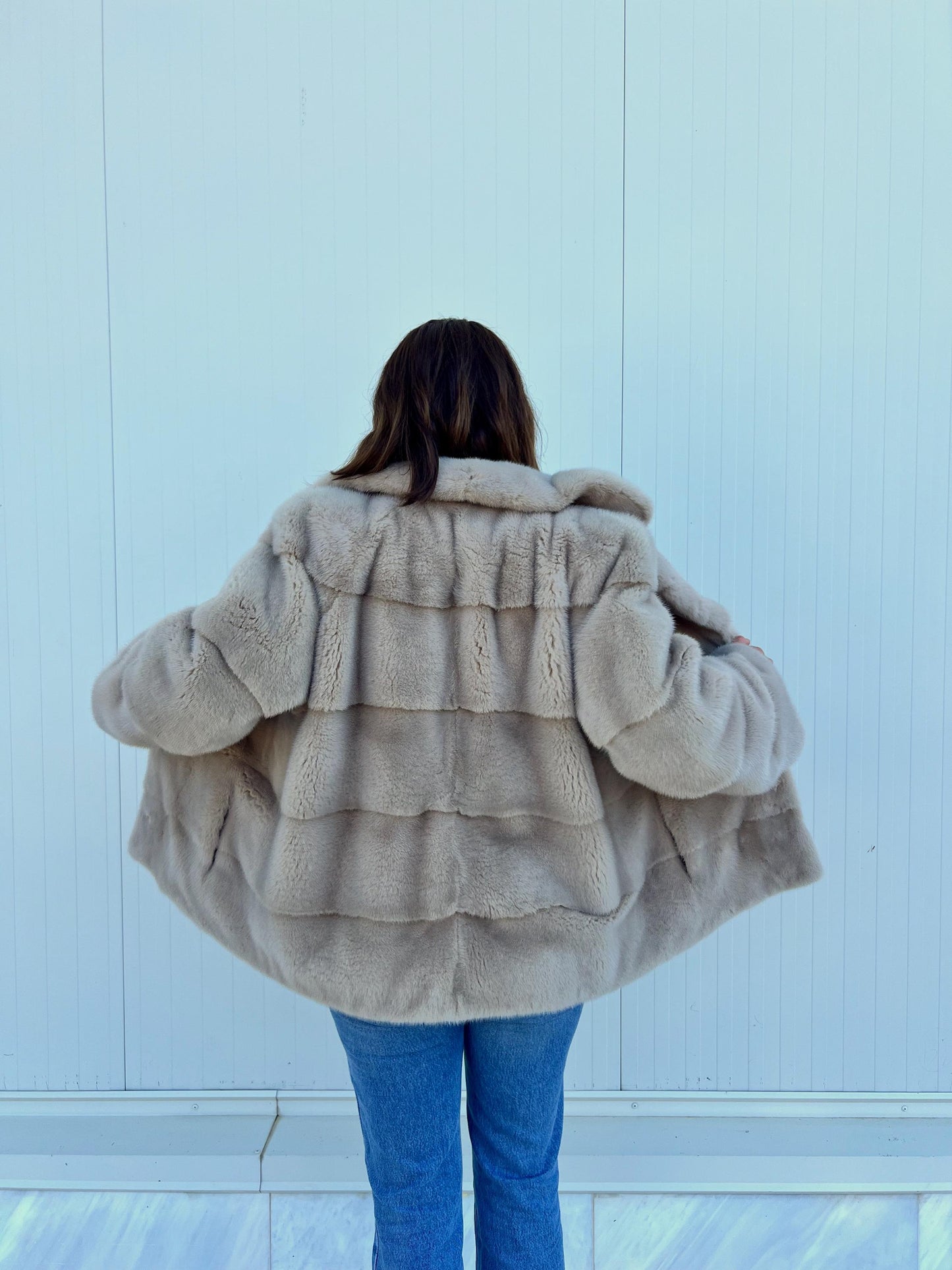 Genuine Cream Mink Fur Jacket, Saga Mink Pelts, Handmade in Greece