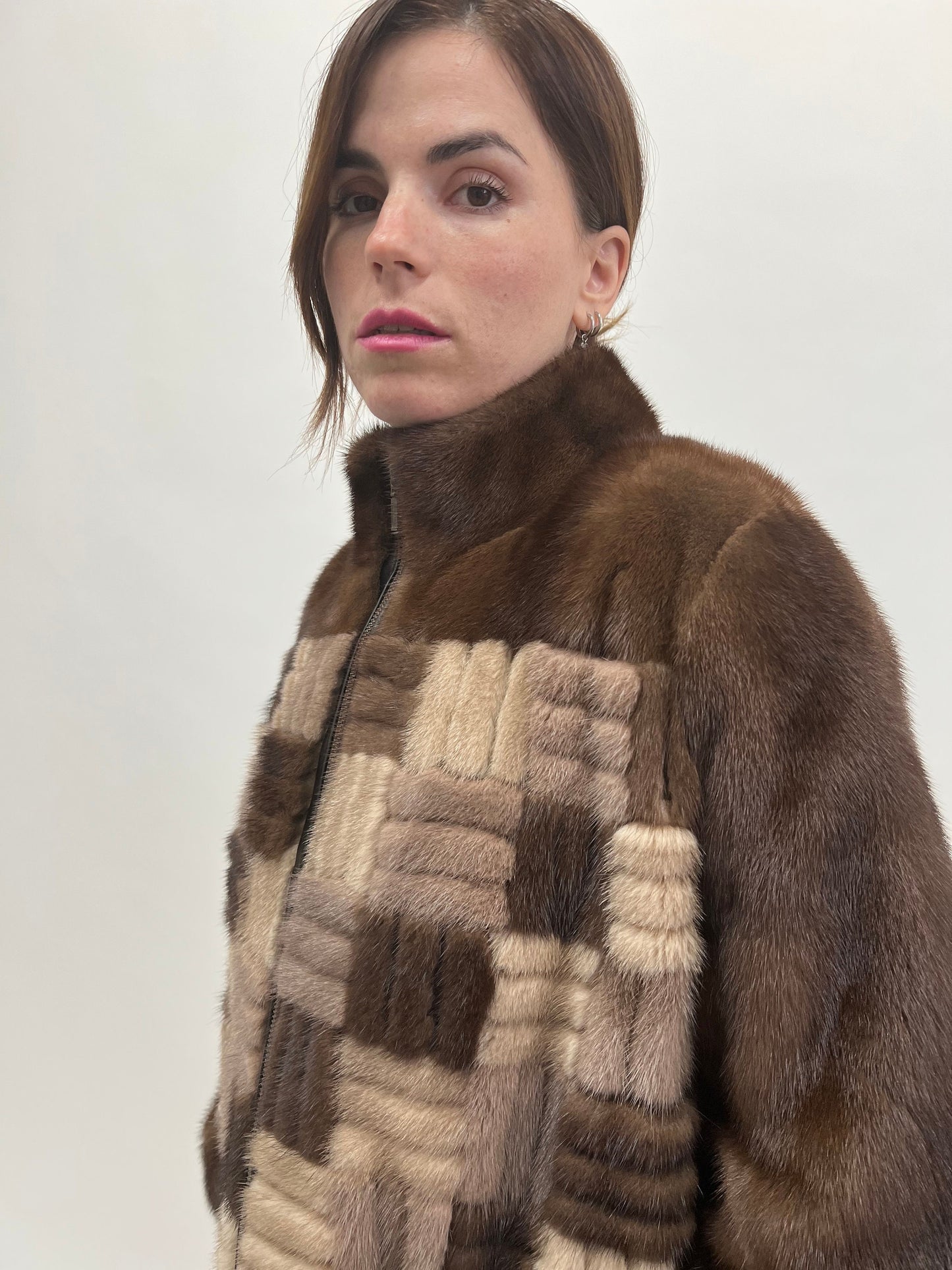 Intarsia Brown Mink Fur Jacket: Lightweight Zip Coat, Saga Fur