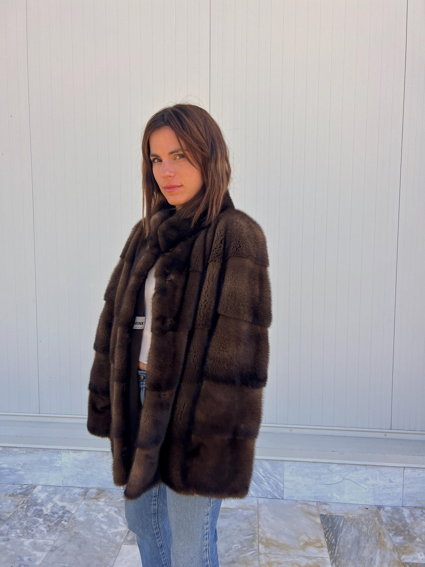 Real Mink Fur Velvet Collared Jacket - Demi Buff Brown, Small/Medium/Large
