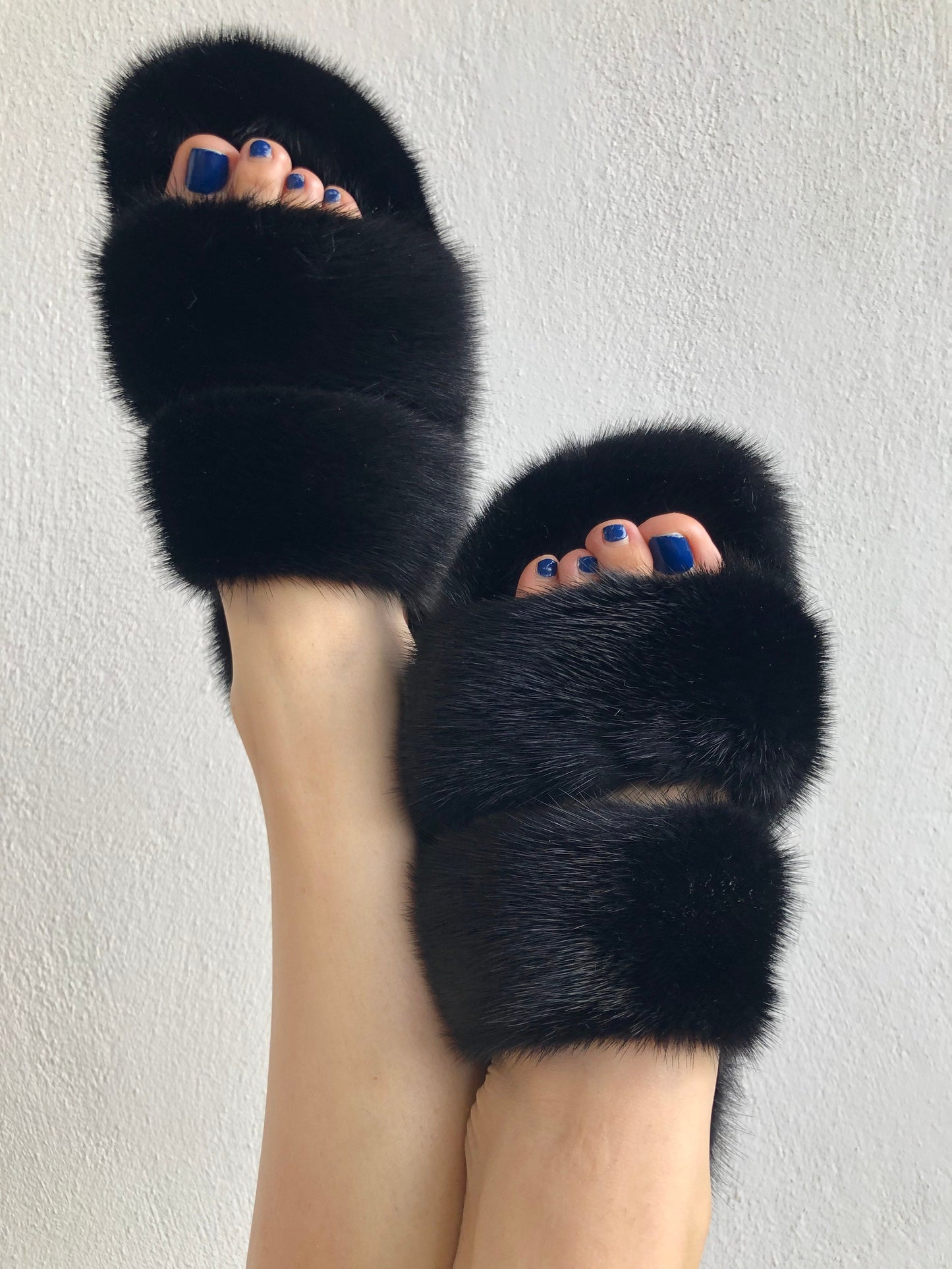 Black Mink Fur Slides: Luxury Rubber Slippers