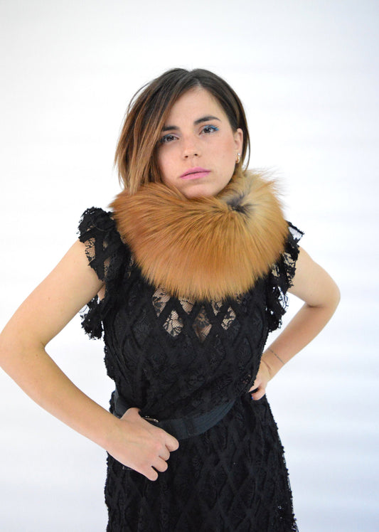 Real Red Fox Fur Headband Collar: Winter Loop Scarf