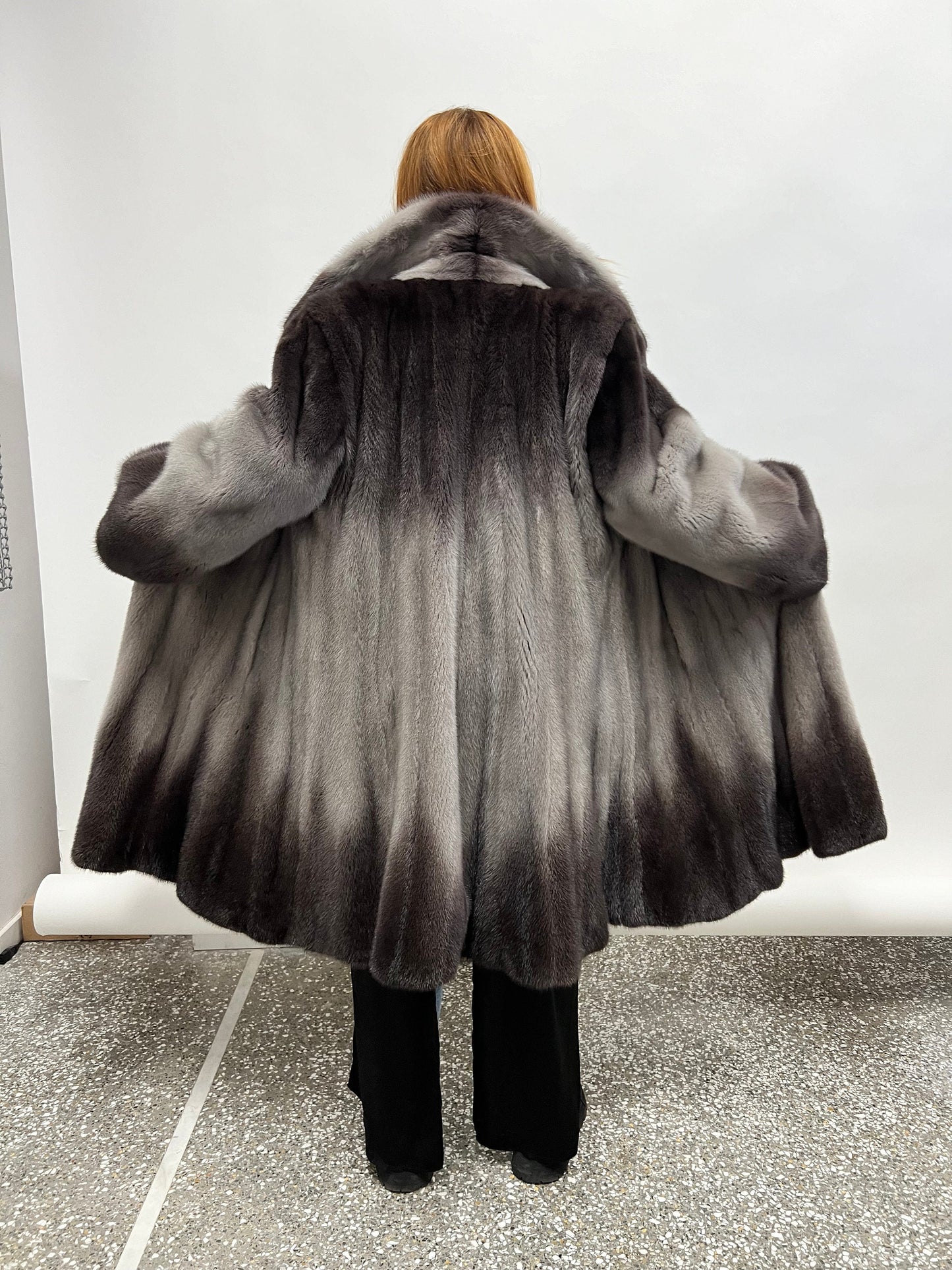 Saga Fur Mink Coat: Degrade Silver Graphite, Size 2XL