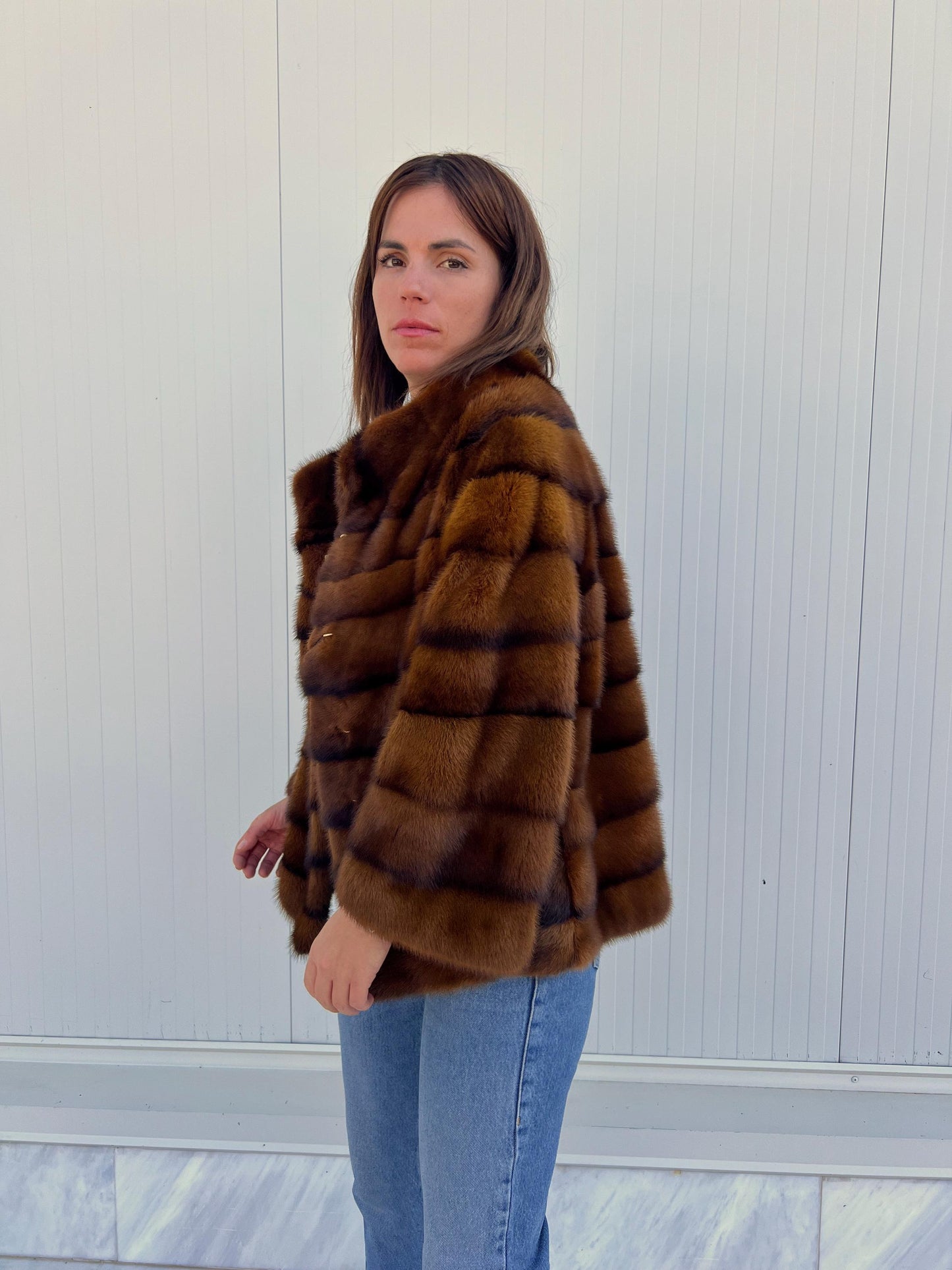 Golden Mink Fur Coat: Saga Lavish Full Skin Jacket, Size Medium