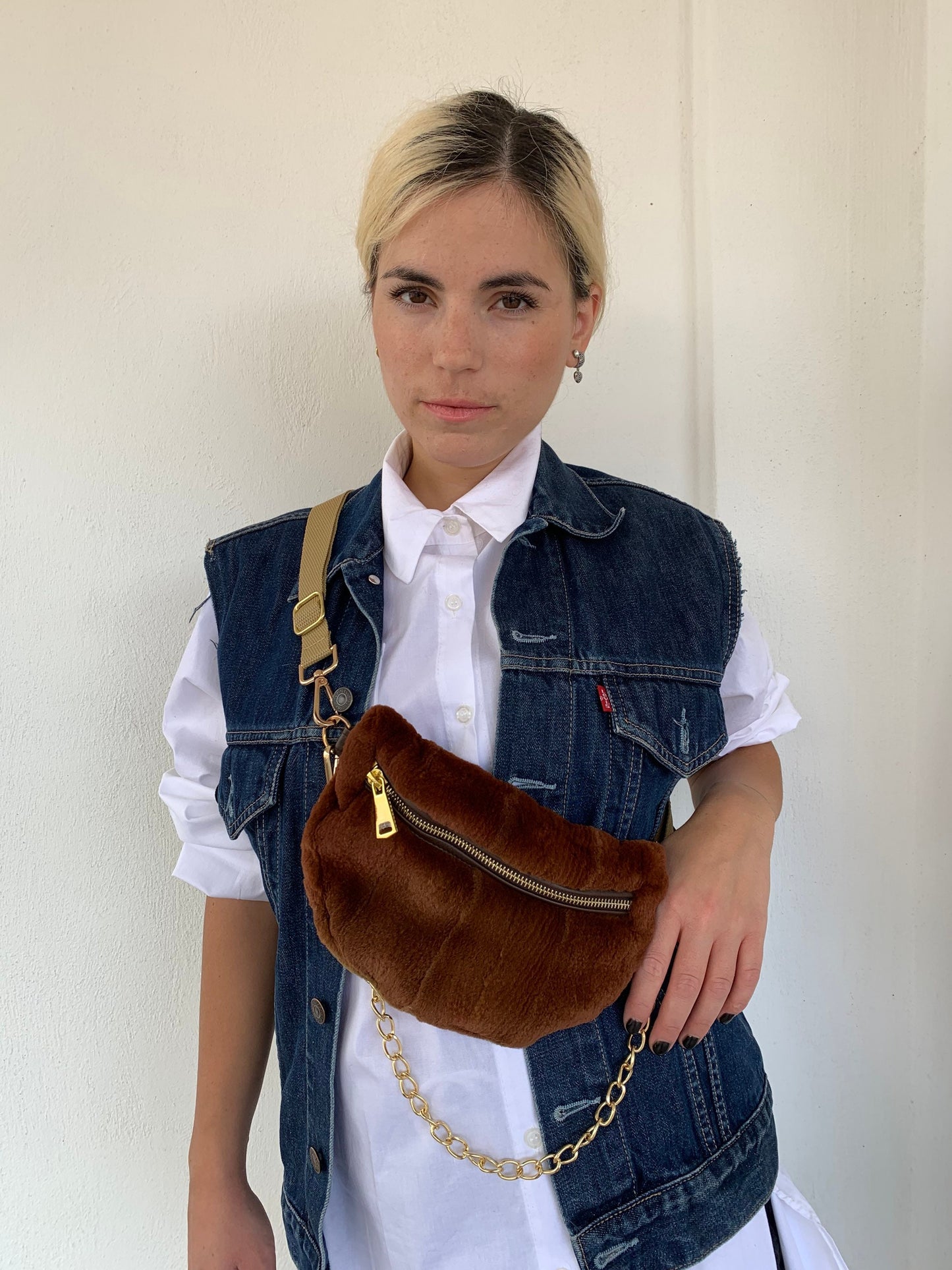 Cognac Mink Fur Bumbag with Chain: Luxury Fanny Pack