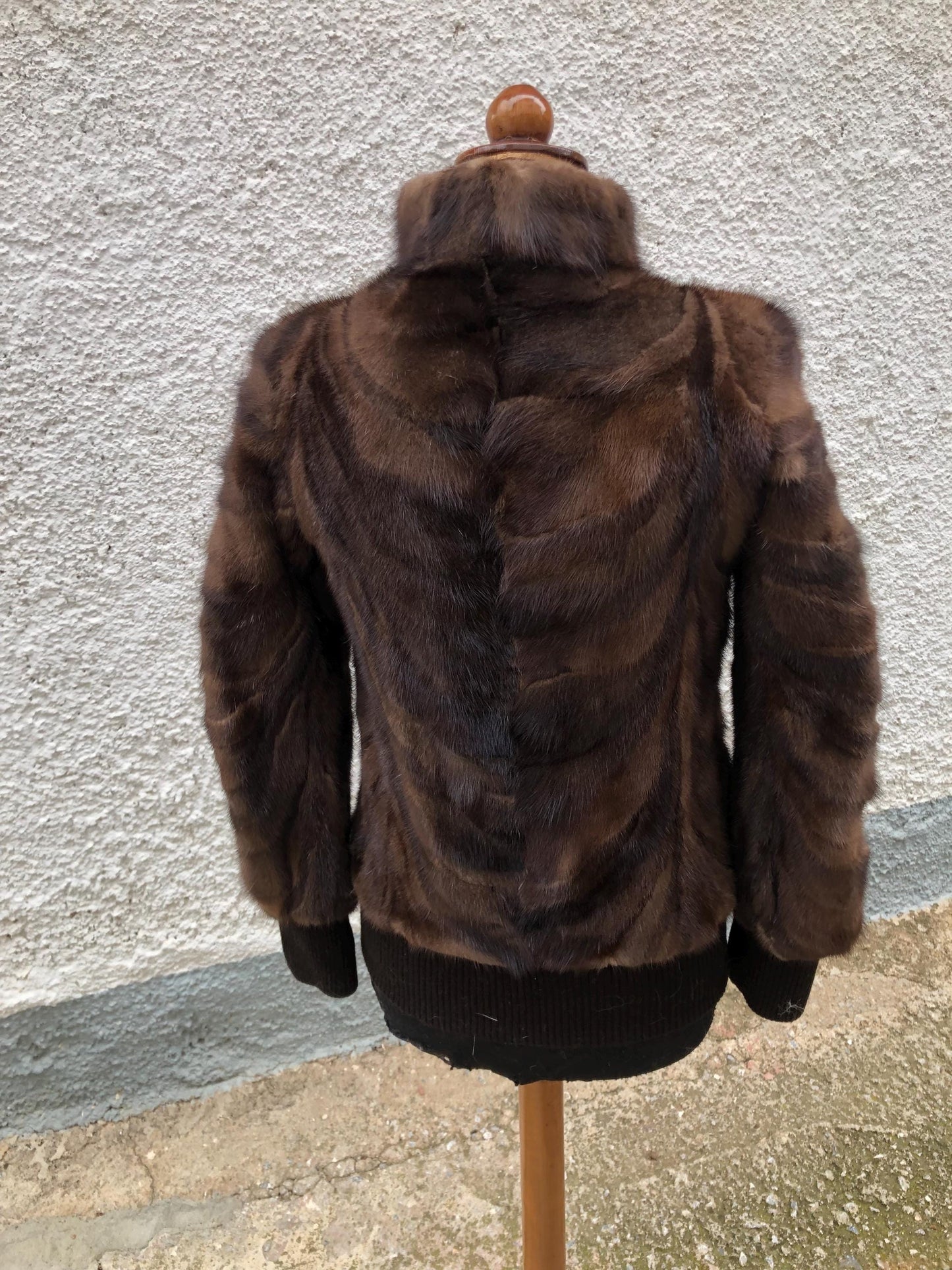 Brown Mink Fur Bomber Jacket: Knitted Trim, Luxury Women's Coat