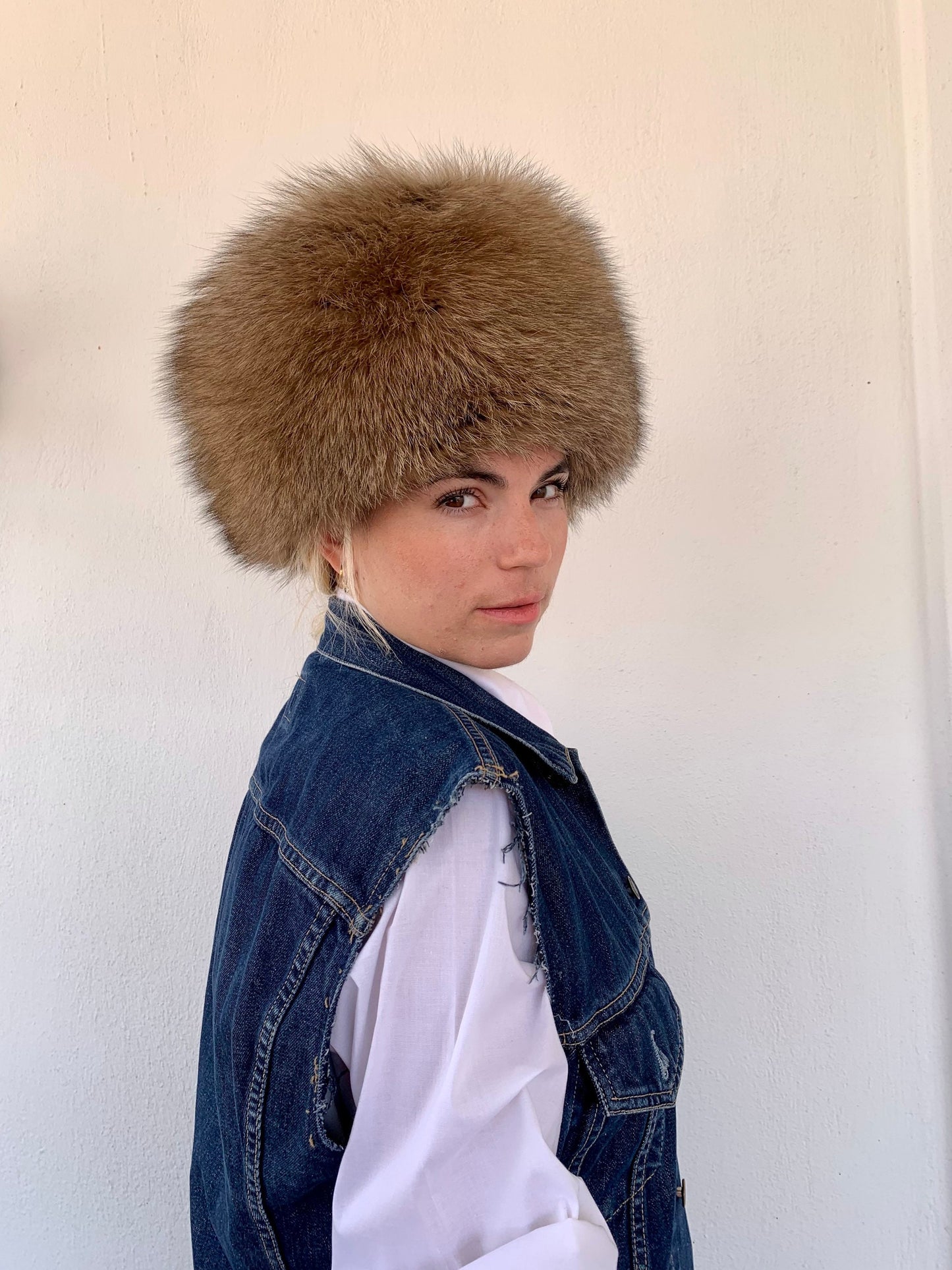 Real Camel Fox Fur Cossack Hat, Saga Assured, Padded Winter Hat