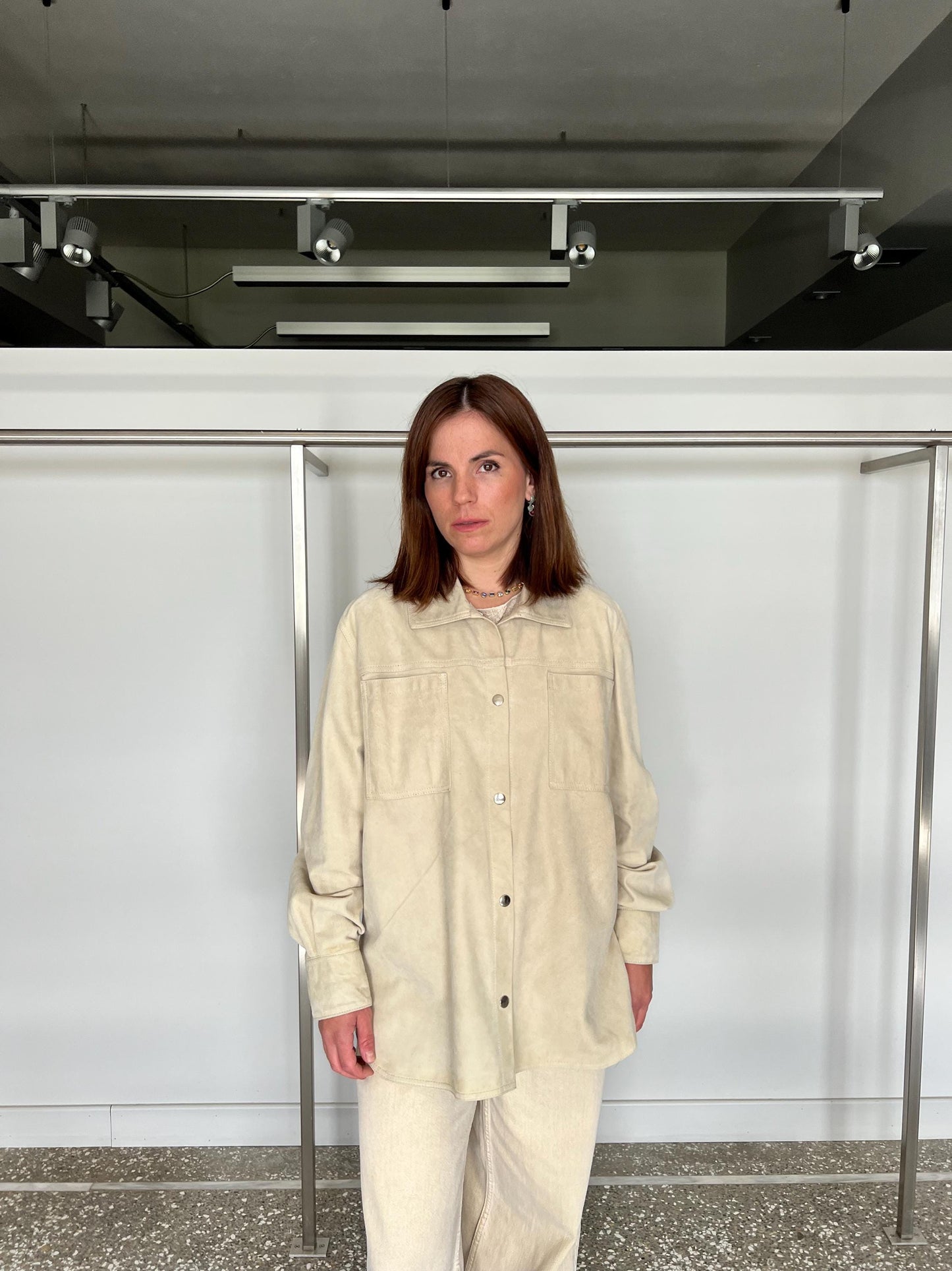 Handmade Beige Suede Lamb Leather Overshirt - Greek Design