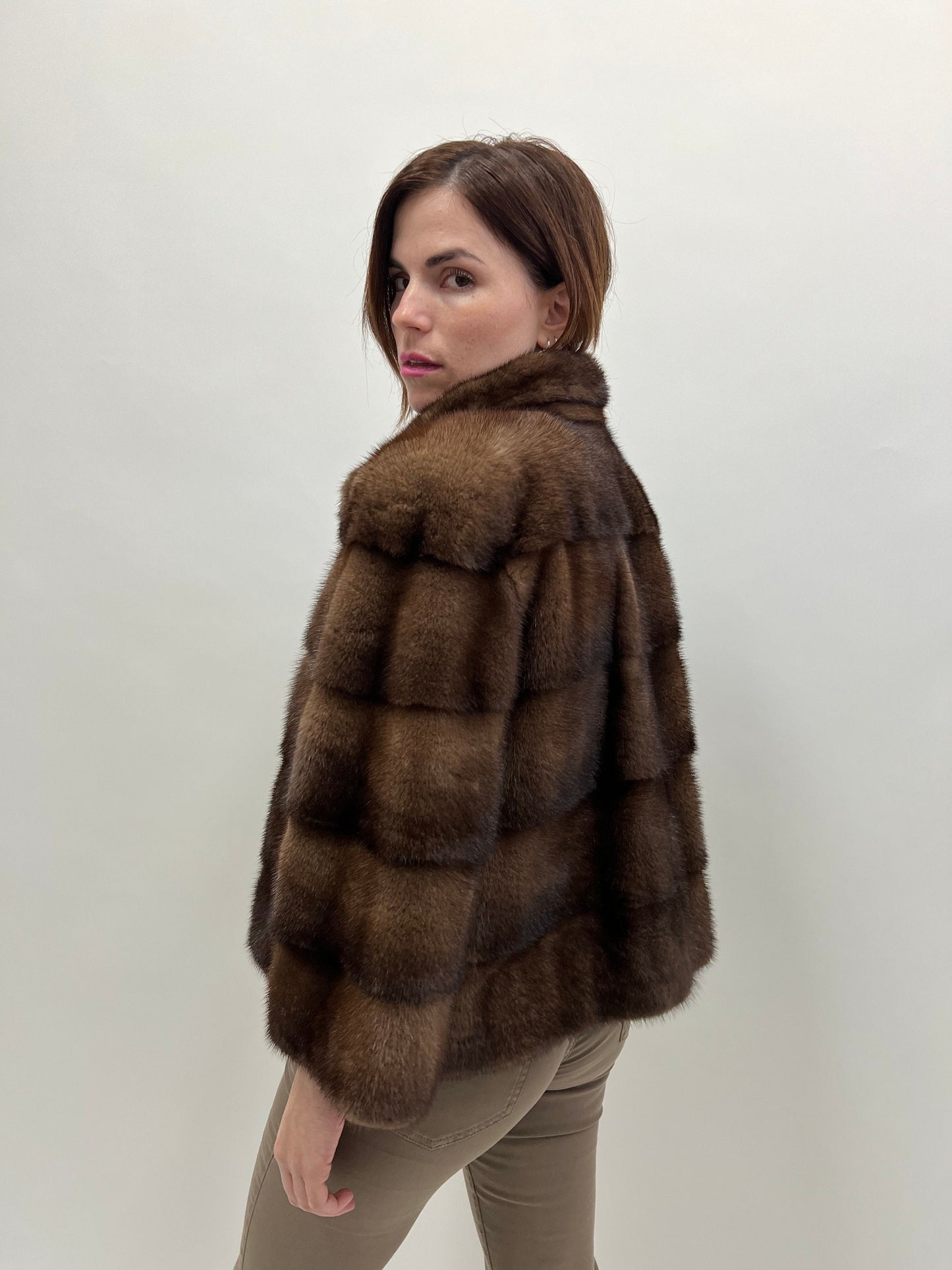 Demi Buff Mink Fur Bolero Jacket: Horizontal Collar, Full Skin