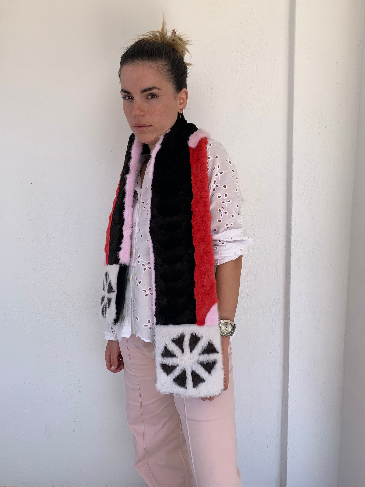 Multicolored Mink Fur Scarf: Genuine Long Fur Stole