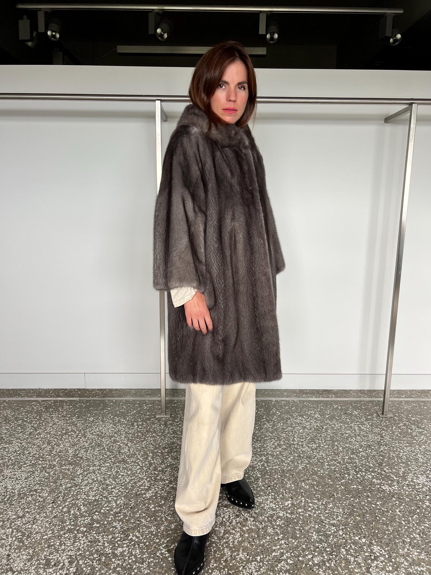 Handmade Silver Grey Mink Fur Coat - Saga Furs - Size Large