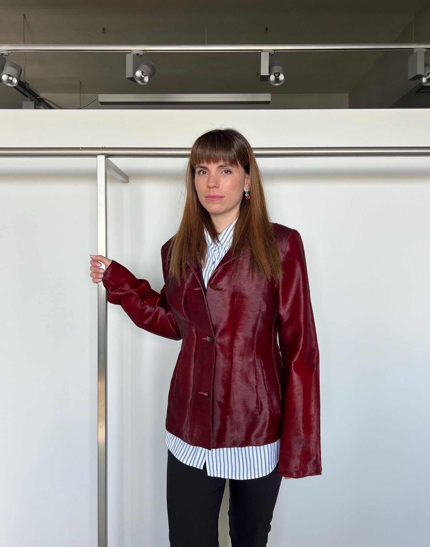 Genuine Cherry Leather Jacket: Hair-On Hide Calf Cavallino Coat