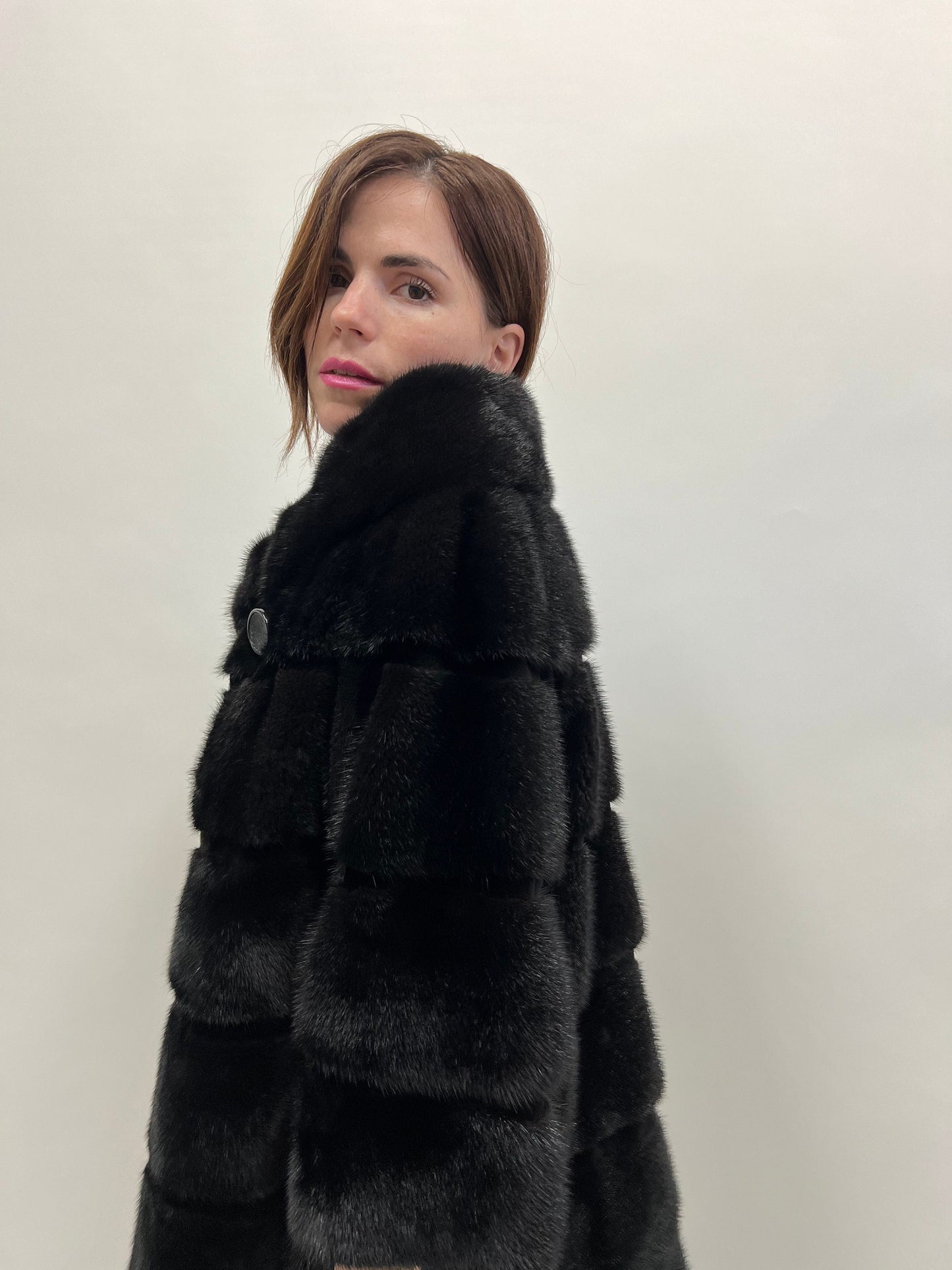 Saga Mink Fur Coat: Black Sheared Stripe Jacket