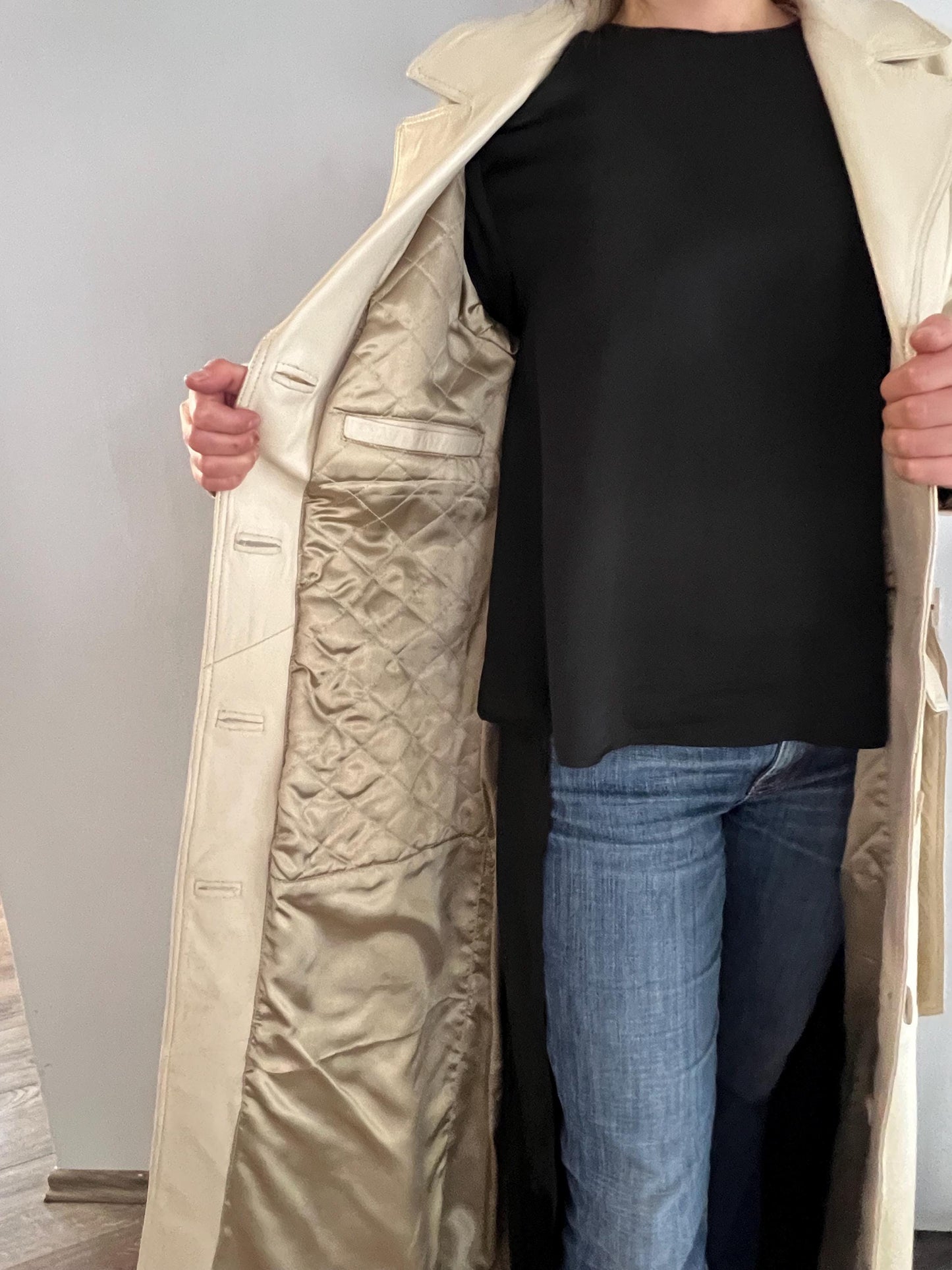 Handmade Nappa battery Lamb Leather Coat: Genuine Camel Leather, Tie Wrap