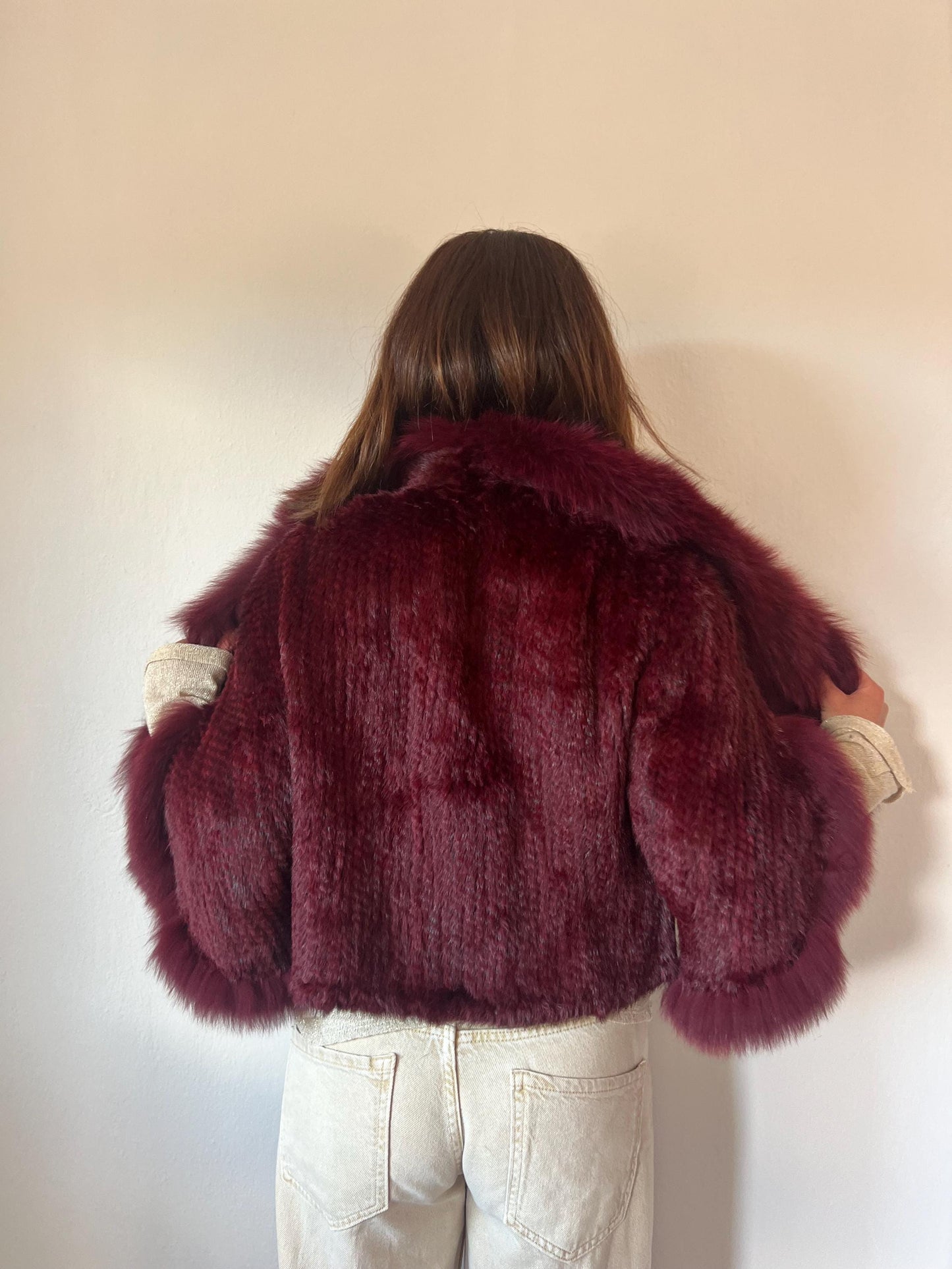 Bordeaux Mink Fur Cape: Handwoven Jacket with Fox Trim