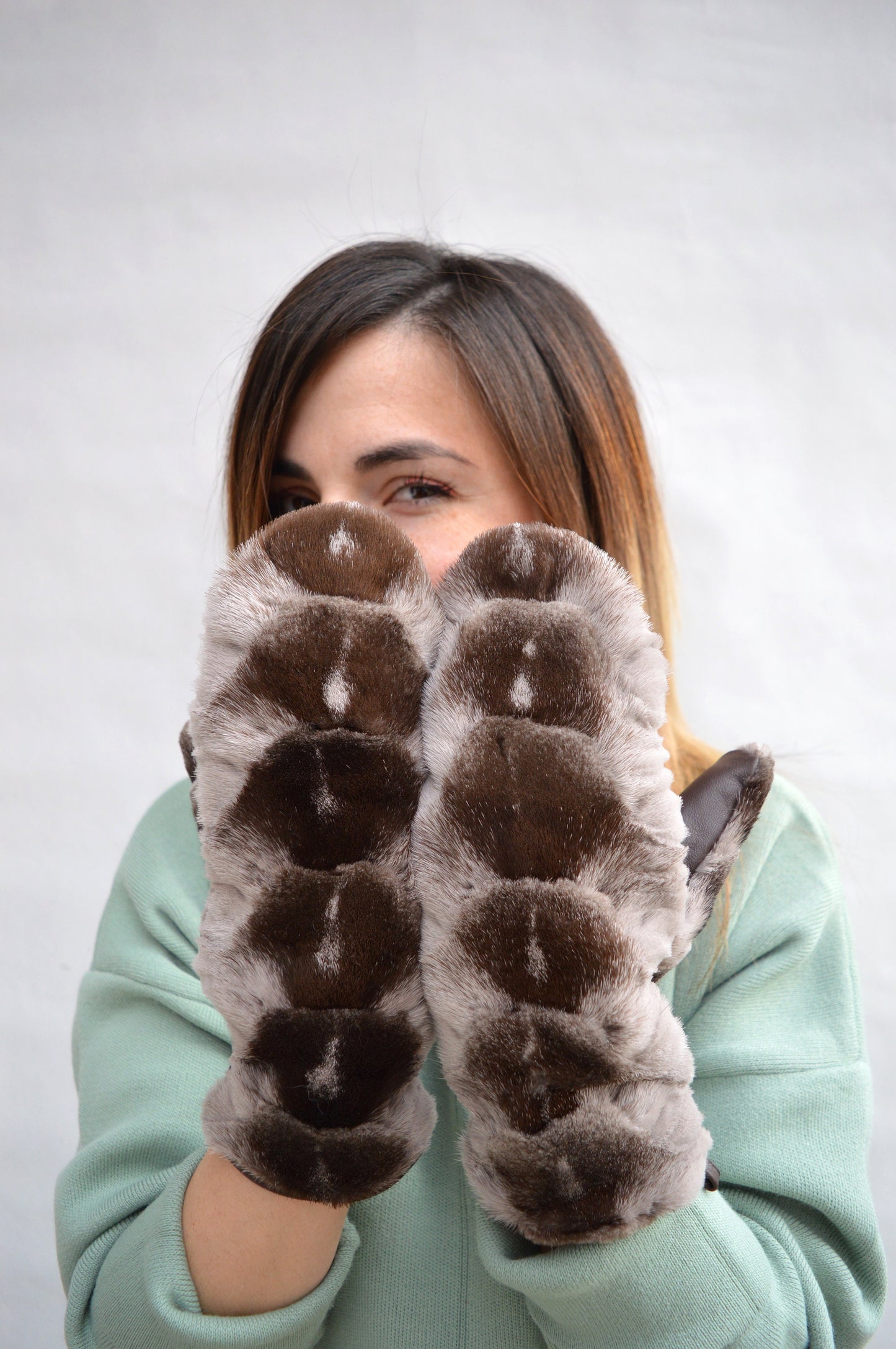 Sheared Mink Fur Mittens: Nappa Leather, Adjustable String