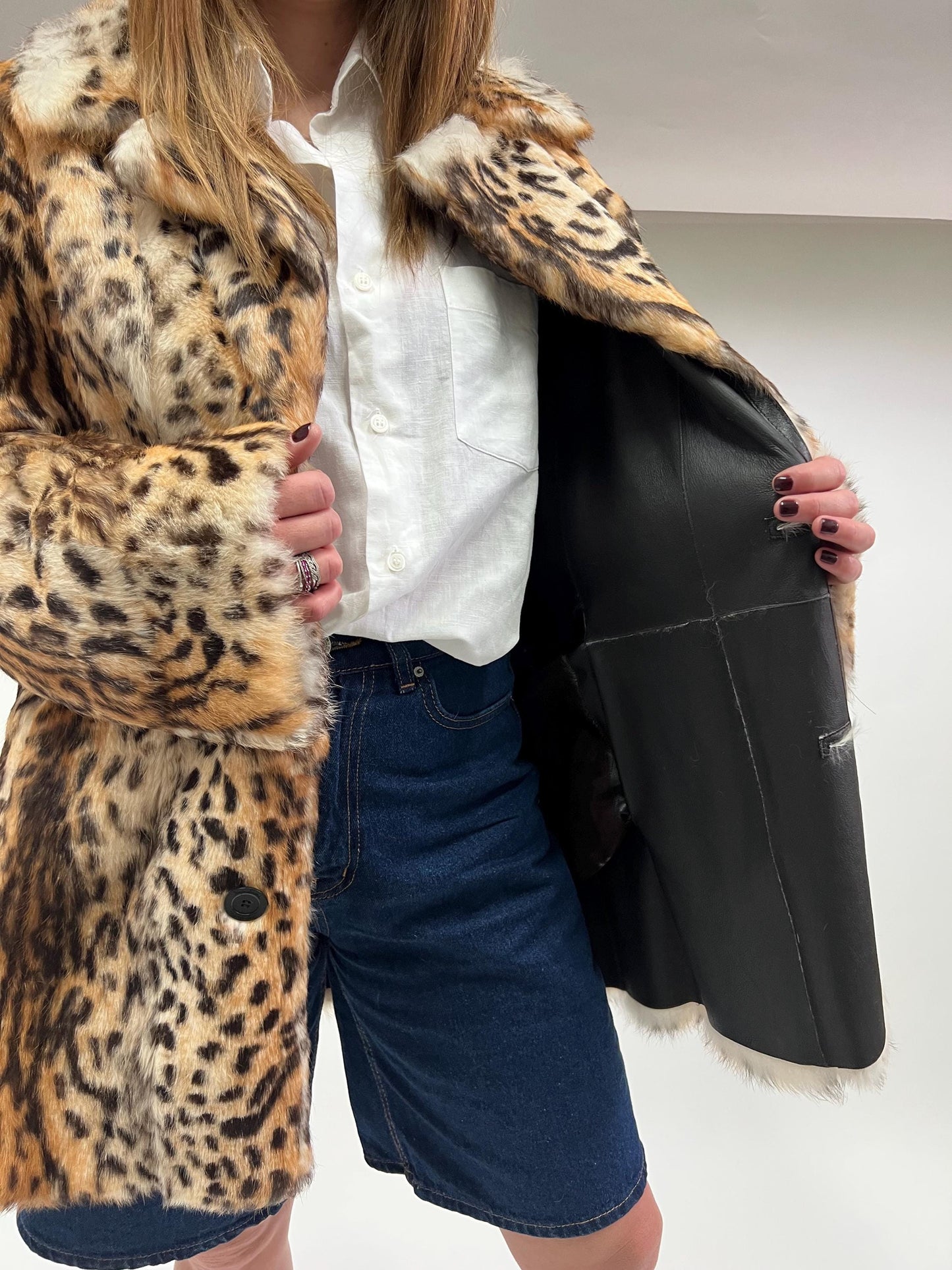 Reversible Leopard Print Rabbit Fur Jacket - Medium / Large