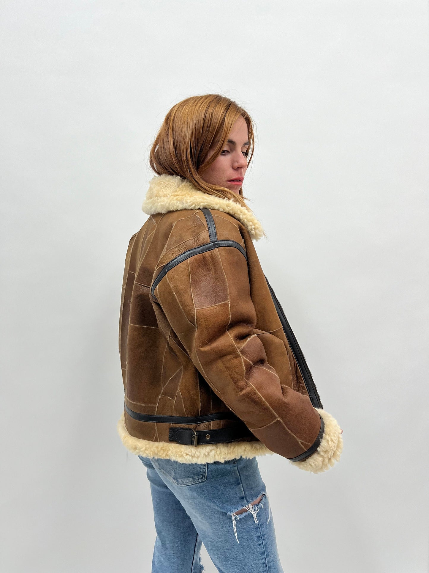 Handmade Shearling Sheepskin Jacket: Leather Trim, Modern Luxury