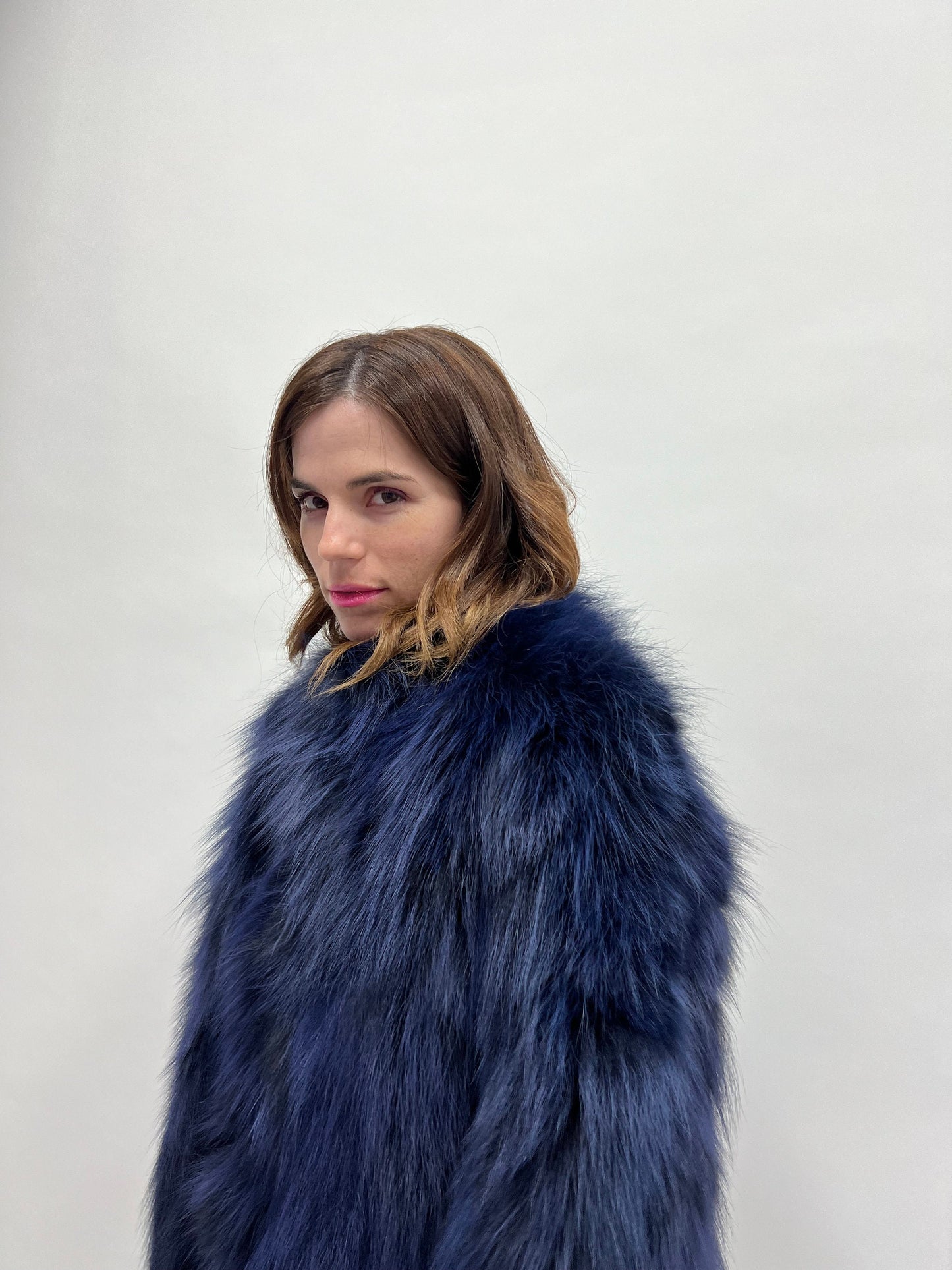 Real Denim Blue Fox Fur Coat - Winter Luxury