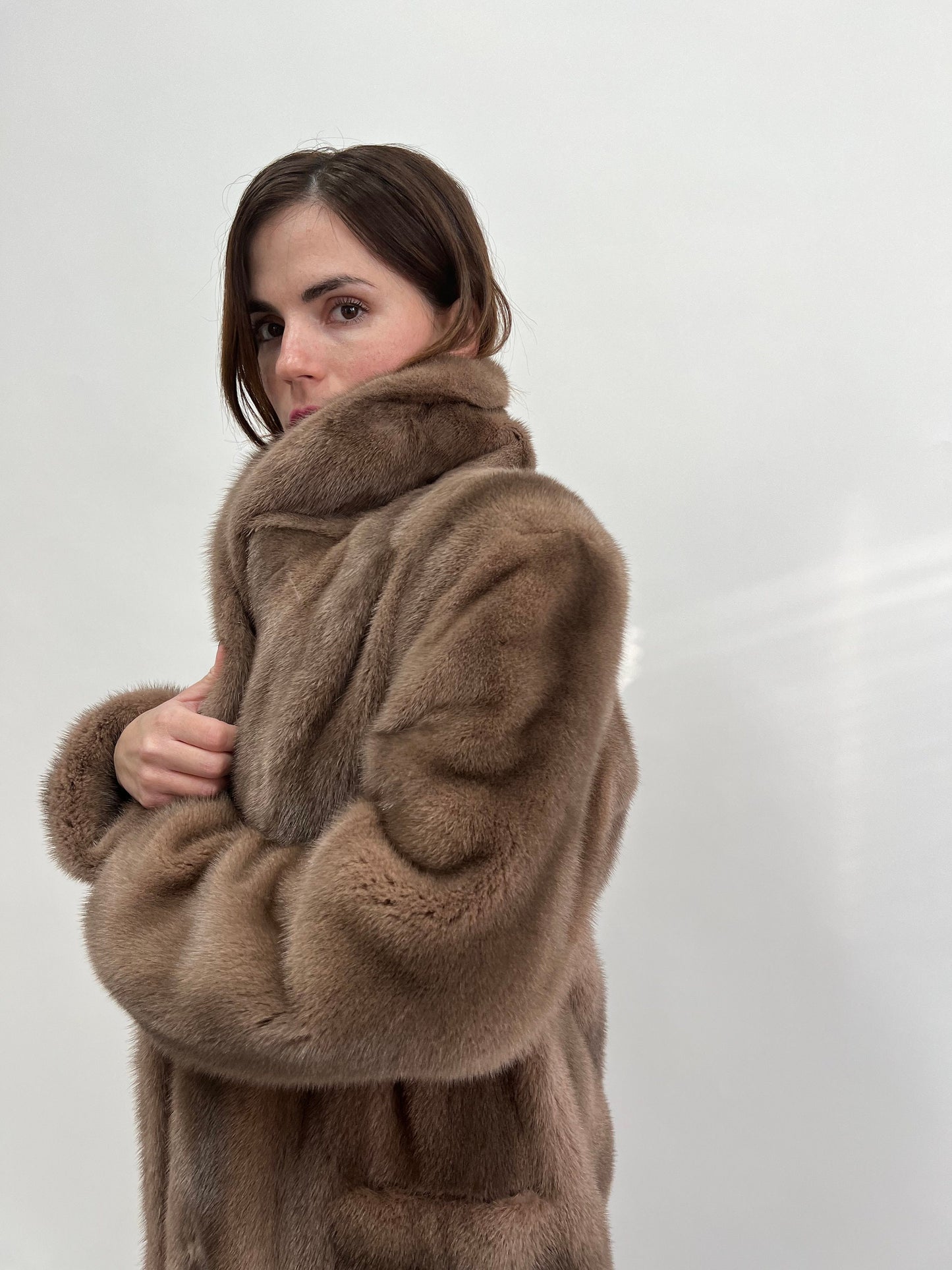 Cappuccino Mink Fur Long Coat, Saga Pelts, Plus Size L