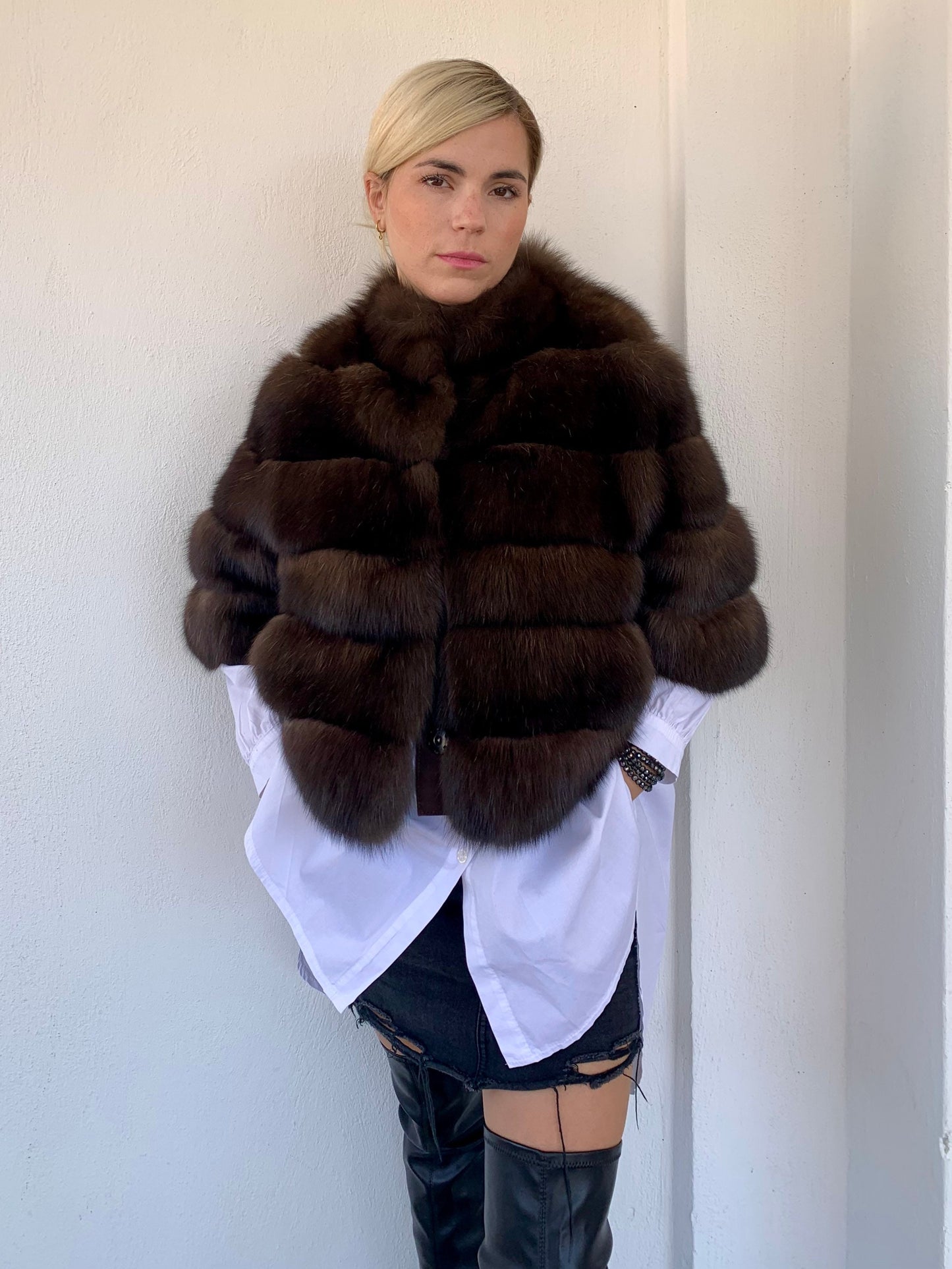 Real Sable Barguzinsky Bolero: Brown Fur, Leather Trim, Cashmere Lining