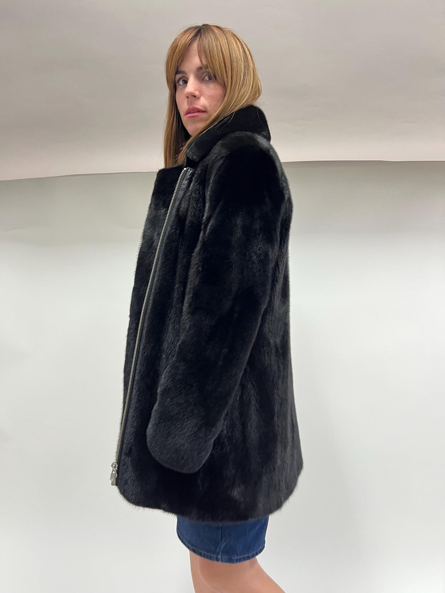 Black Mink Fur Biker Jacket: Silver Hardware, Luxury Women's Coat