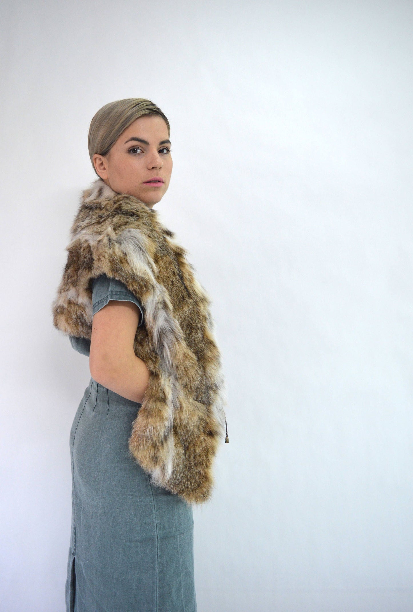 Gris Fox Fur Stole - Real Fur Bolero Shawl - Size 8-10