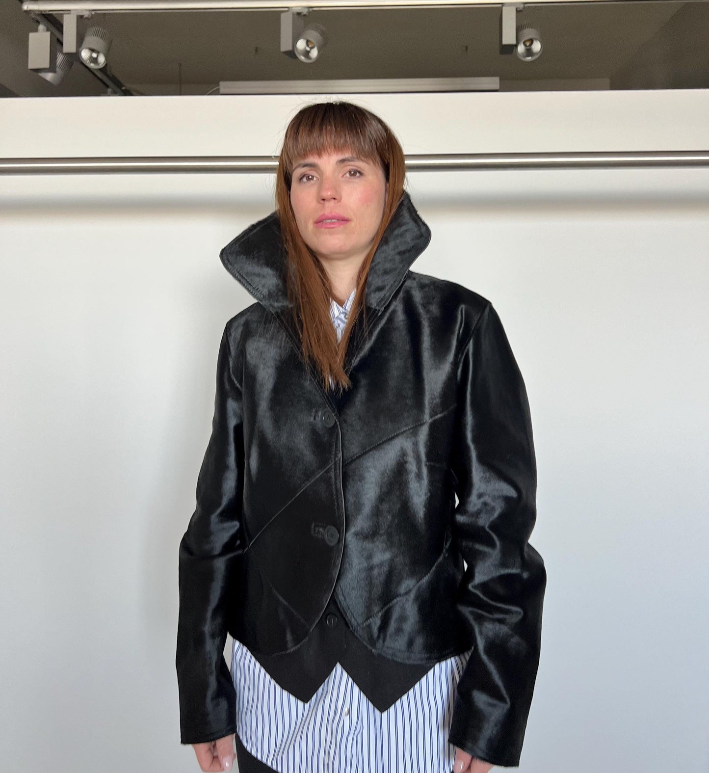 Genuine Hair-On Leather Jacket: Black Calf Fur Coat, Handmade in Greece