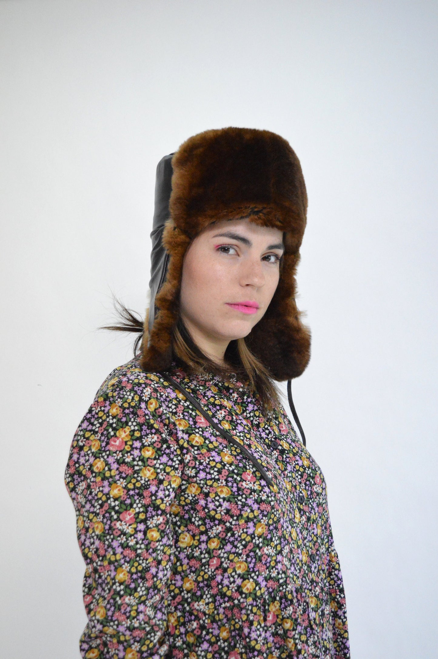 Handmade Leather Rabbit Fur Trapper Hat: Aviator Style