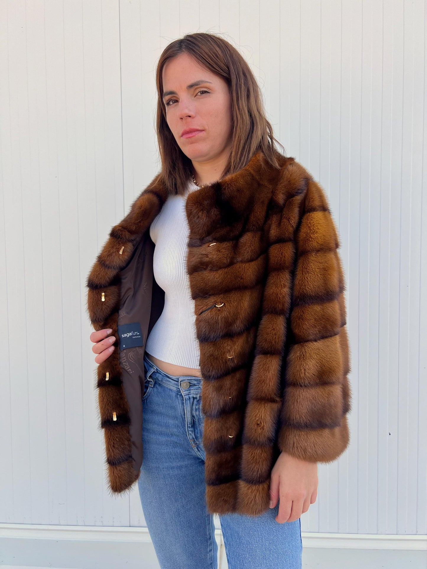 Golden Mink Fur Coat: Saga Lavish Full Skin Jacket, Size Medium