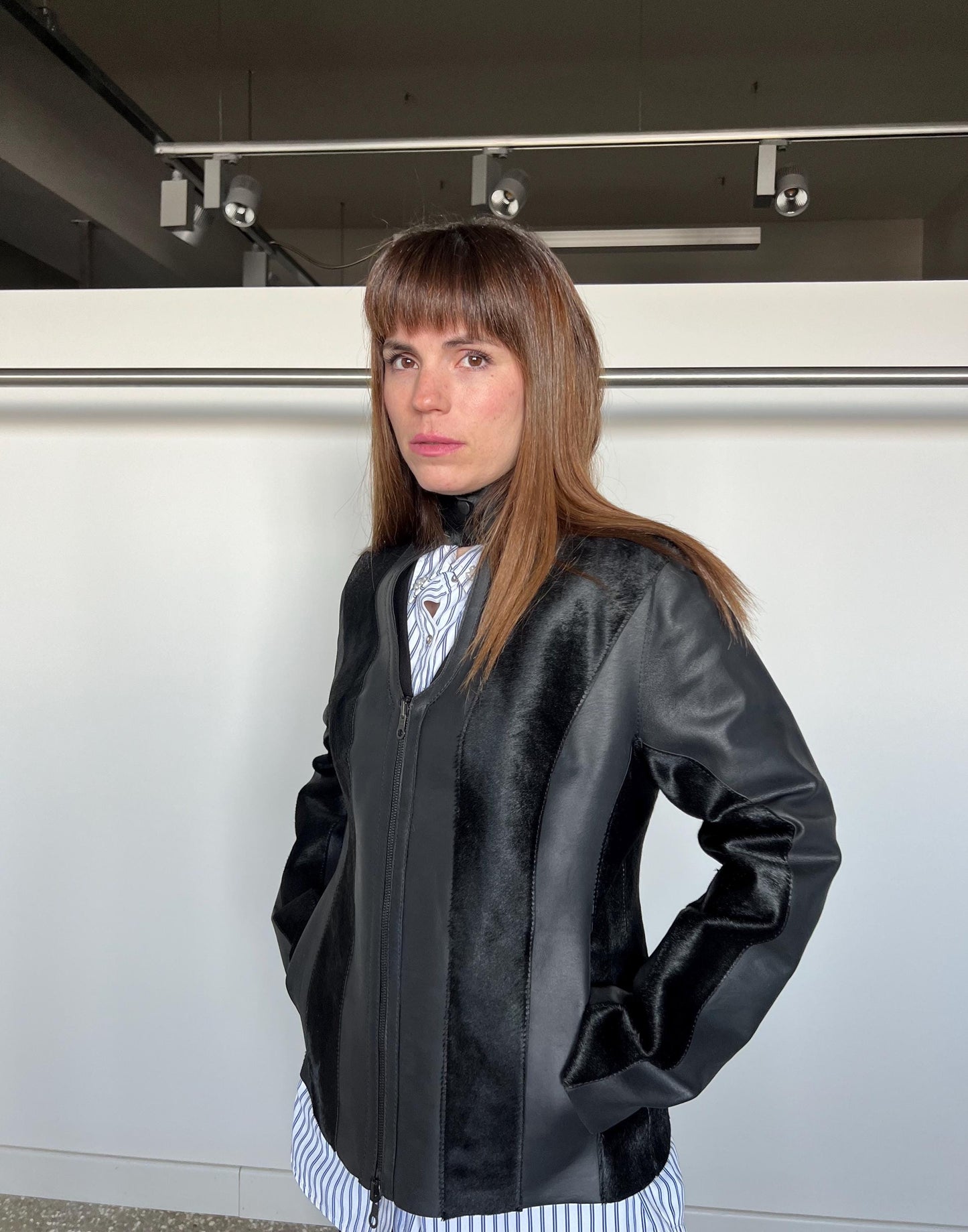 Genuine Hair-On Leather Jacket: Black Calf Cavallino Coat