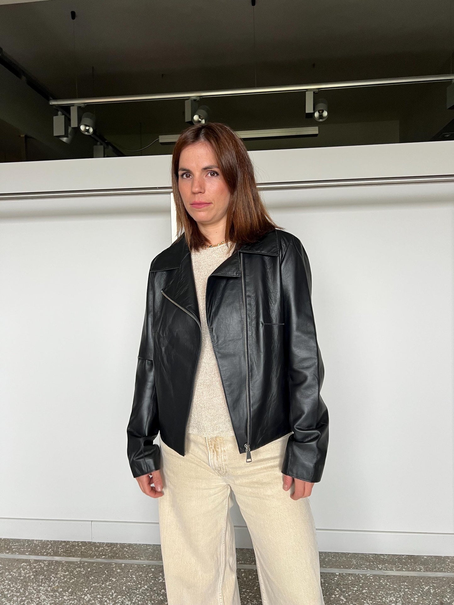 Black  Nappa leather biker jacket . Light genuinely leather: Handmade blazer with pockets .